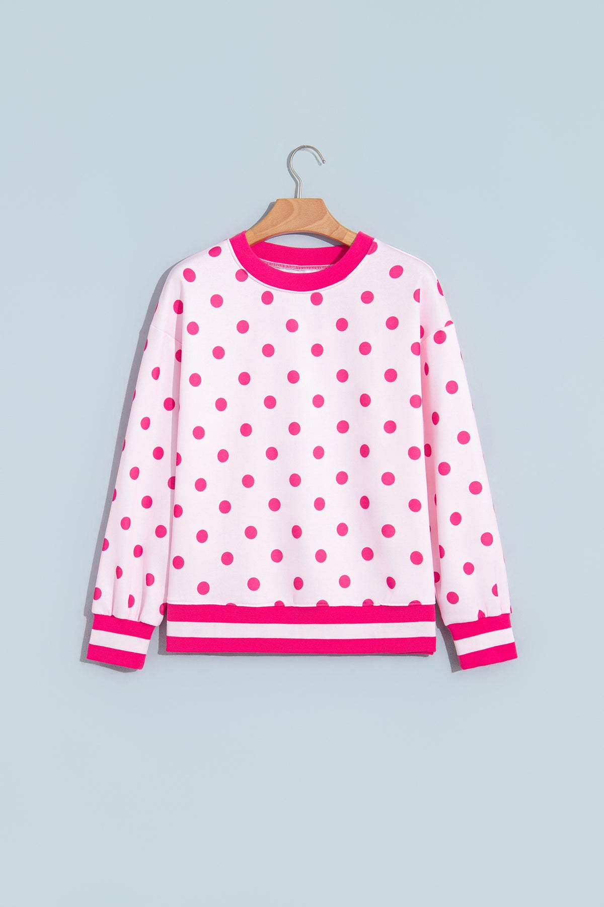Brown Polka Dot Colorblock Round Neck Pullover Sweatshirt