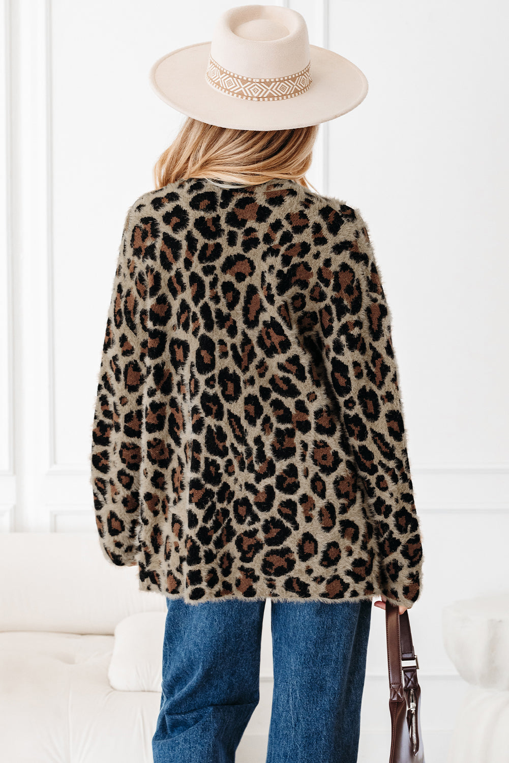 Brown Leopard Open Casual Cardigan-Sweaters & Cardigans/Cardigans-[Adult]-[Female]-2022 Online Blue Zone Planet