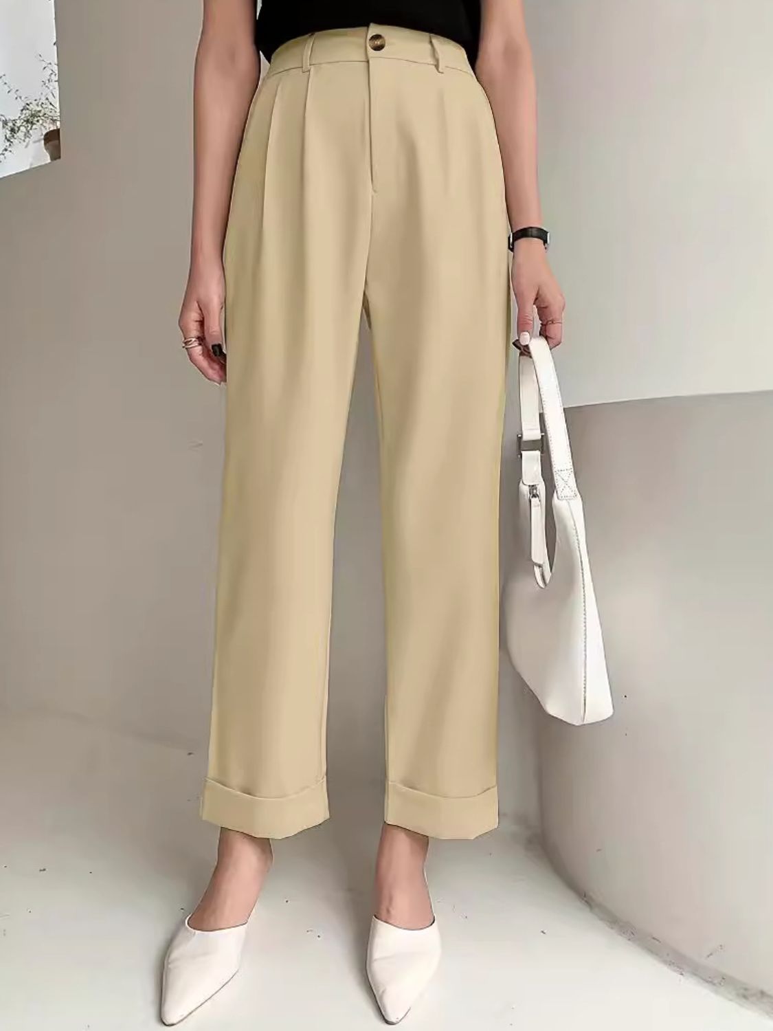 Full Size High Waist Pants-BOTTOMS SIZES SMALL MEDIUM LARGE-[Adult]-[Female]-Tan-S-2022 Online Blue Zone Planet