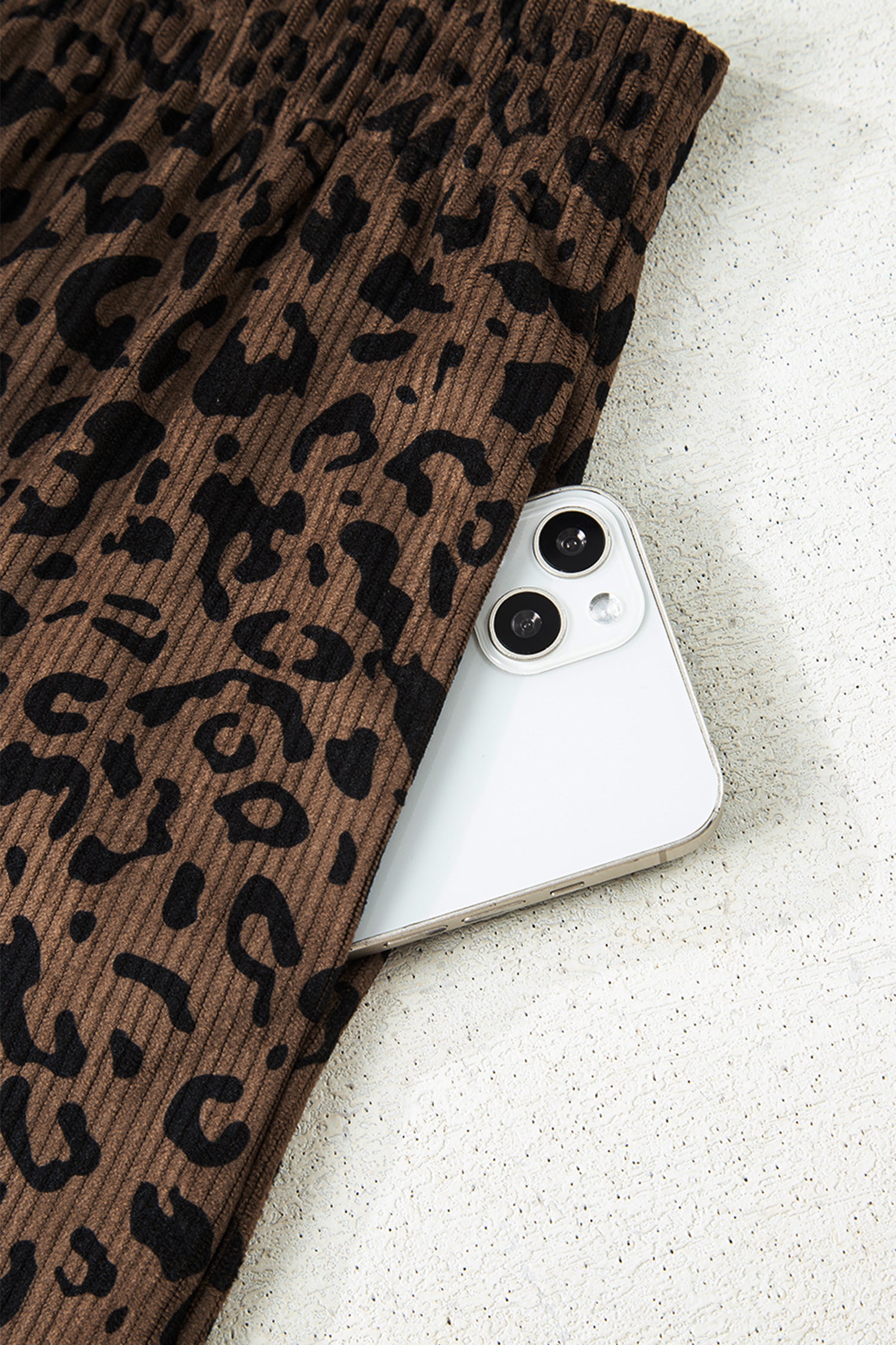 Dark Brown Leopard Print Elastic High Waist Loose Corduroy Pants-Bottoms/Pants & Culotte-[Adult]-[Female]-2022 Online Blue Zone Planet