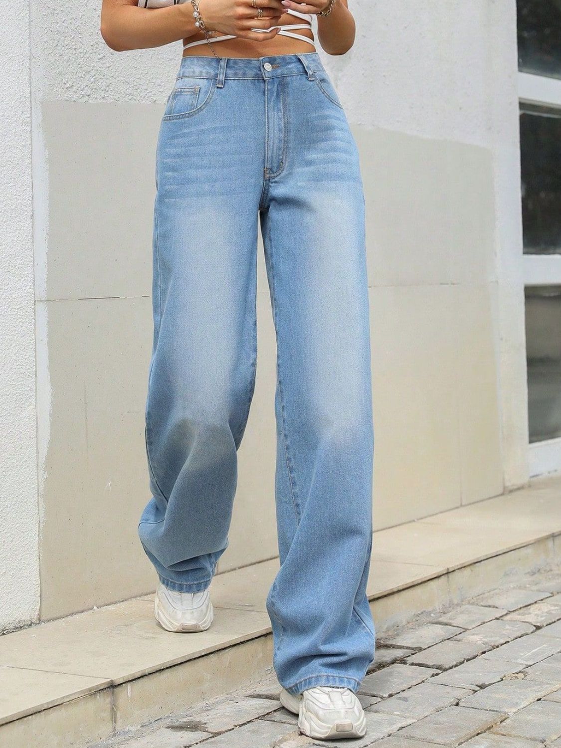 Mid Rise Wide Leg Jeans-BOTTOMS SIZES SMALL MEDIUM LARGE-[Adult]-[Female]-2022 Online Blue Zone Planet