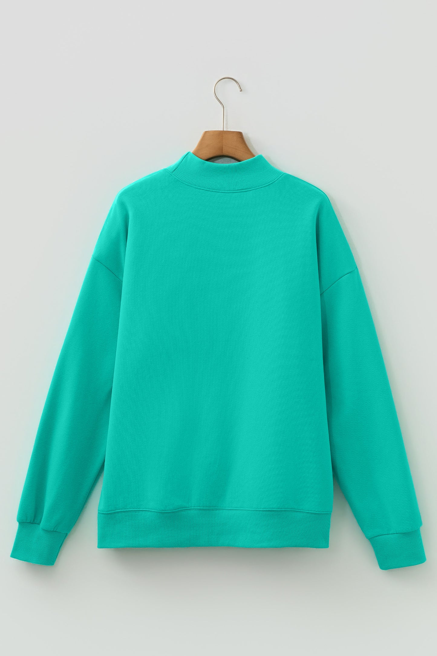 Sea Green Oversize Blessed Embroidered Mock Neck Sweatshirt-Tops/Sweatshirts & Hoodies-[Adult]-[Female]-2022 Online Blue Zone Planet