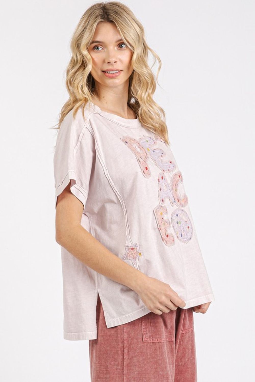 Mittoshop PEACE Round Neck Short Sleeve T-Shirt-TOPS / DRESSES-[Adult]-[Female]-2022 Online Blue Zone Planet