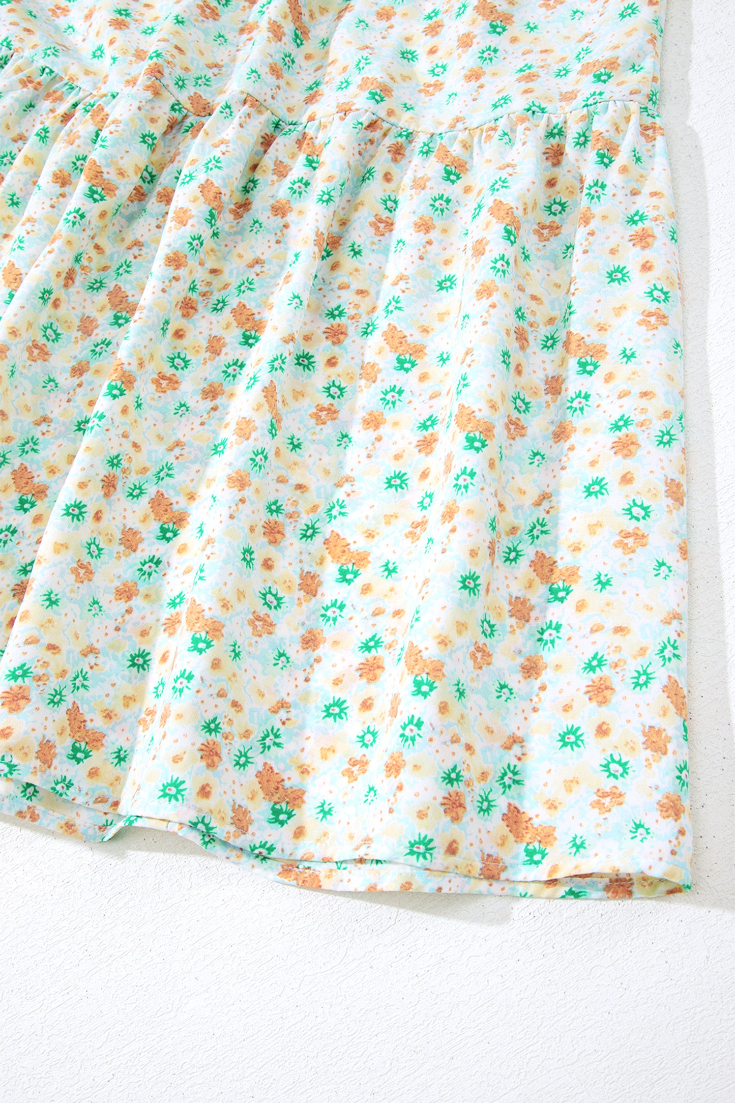 Green Floral Short Bubble Sleeve Shirred High Waist Maxi Dress-TOPS / DRESSES-[Adult]-[Female]-2022 Online Blue Zone Planet