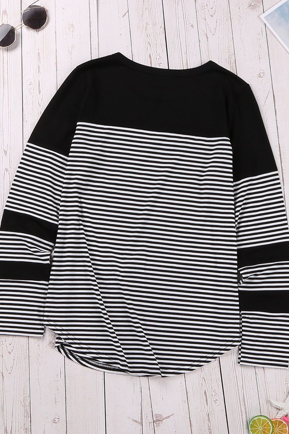 Blue Zone Planet | Striped Round Neck Long Sleeve T-Shirt-TOPS / DRESSES-[Adult]-[Female]-2022 Online Blue Zone Planet