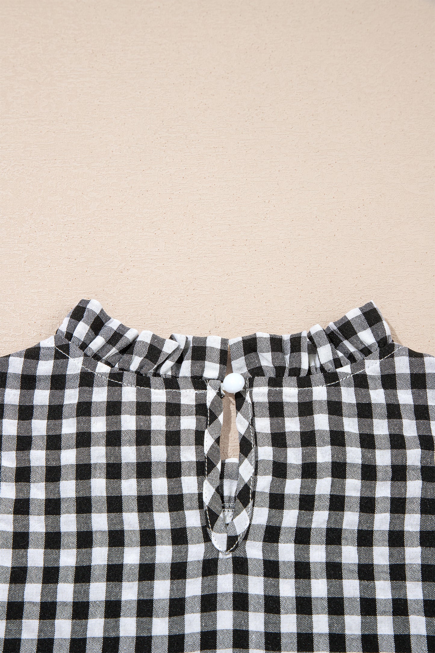 Black Plaid Short Puff Sleeve Frilled Neck Blouse-Tops/Blouses & Shirts-[Adult]-[Female]-2022 Online Blue Zone Planet