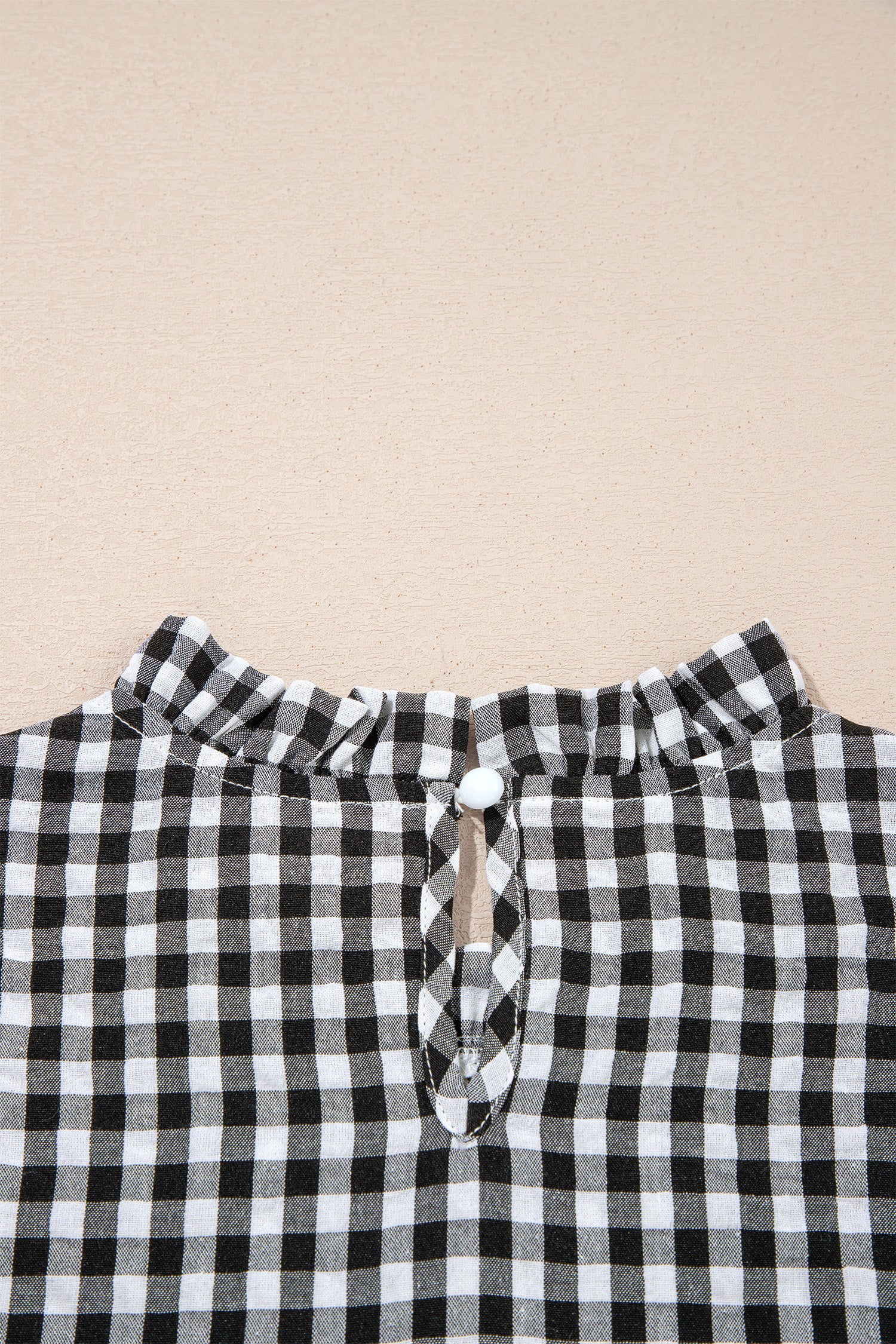 Black Plaid Short Puff Sleeve Frilled Neck Blouse-Tops/Blouses & Shirts-[Adult]-[Female]-2022 Online Blue Zone Planet
