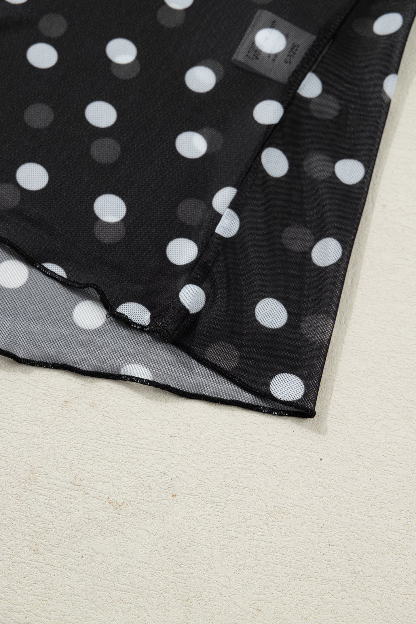 Black Polka Dot Patterned Bodycon Mock Neck Mesh Long Sleeve Top-Tops/Long Sleeve Tops-[Adult]-[Female]-2022 Online Blue Zone Planet