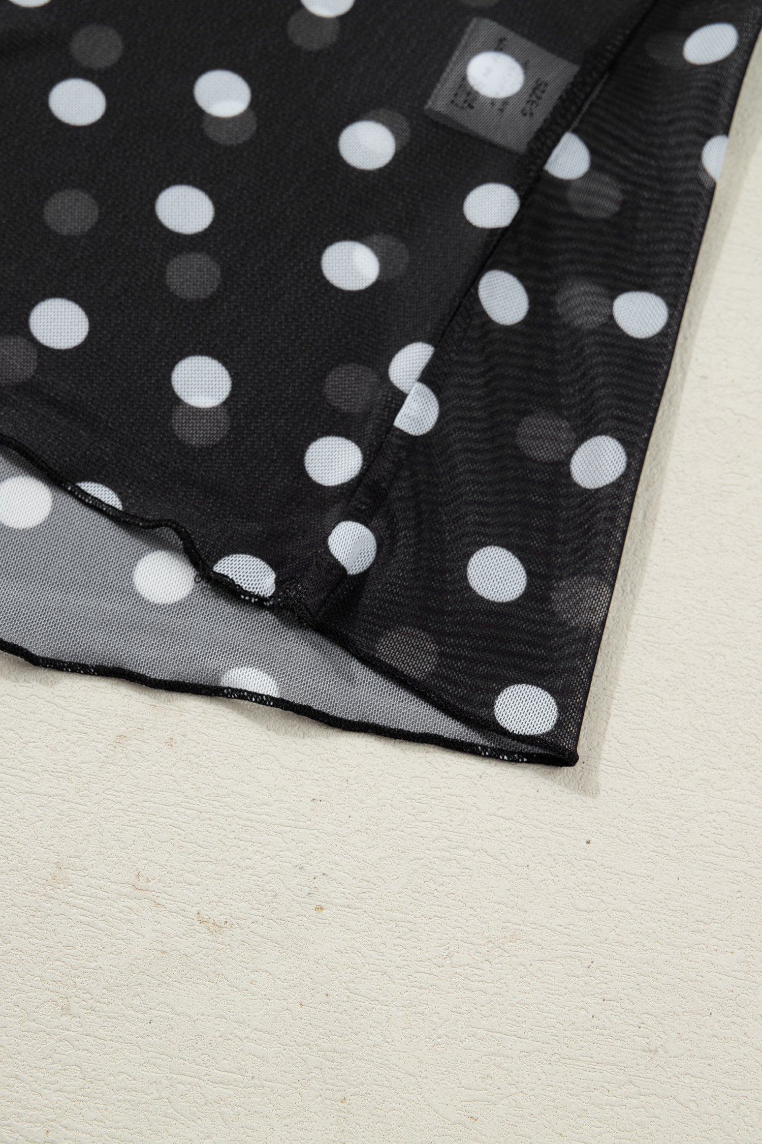 Black Polka Dot Patterned Bodycon Mock Neck Mesh Long Sleeve Top-Tops/Long Sleeve Tops-[Adult]-[Female]-2022 Online Blue Zone Planet