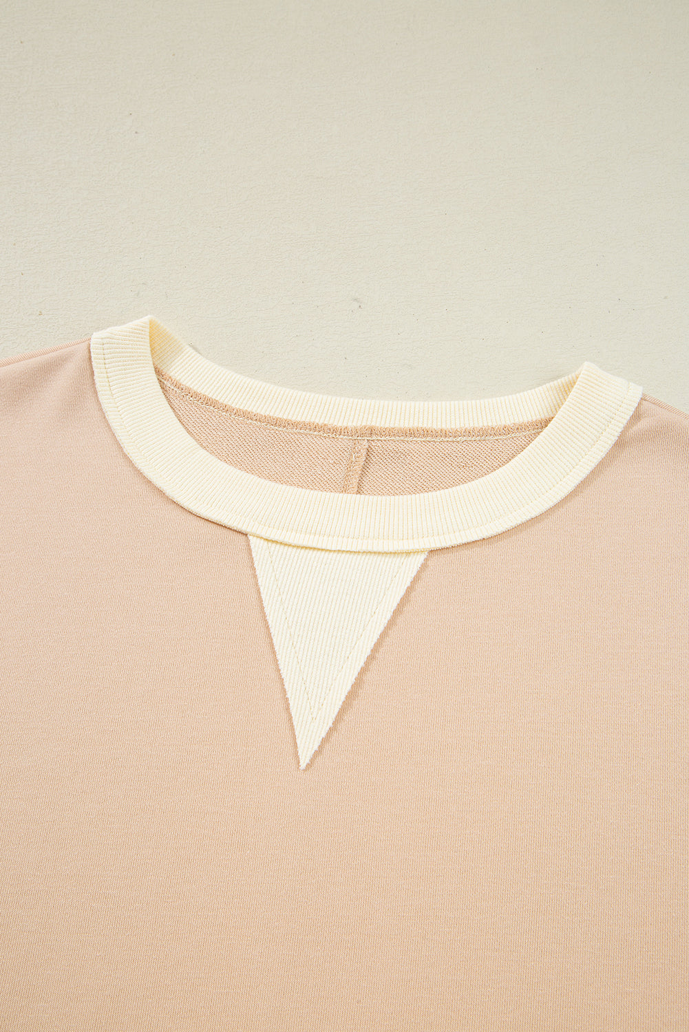 Light French Beige Color Block Textured Patchwork Pullover Sweatshirt-Tops/Sweatshirts & Hoodies-[Adult]-[Female]-2022 Online Blue Zone Planet