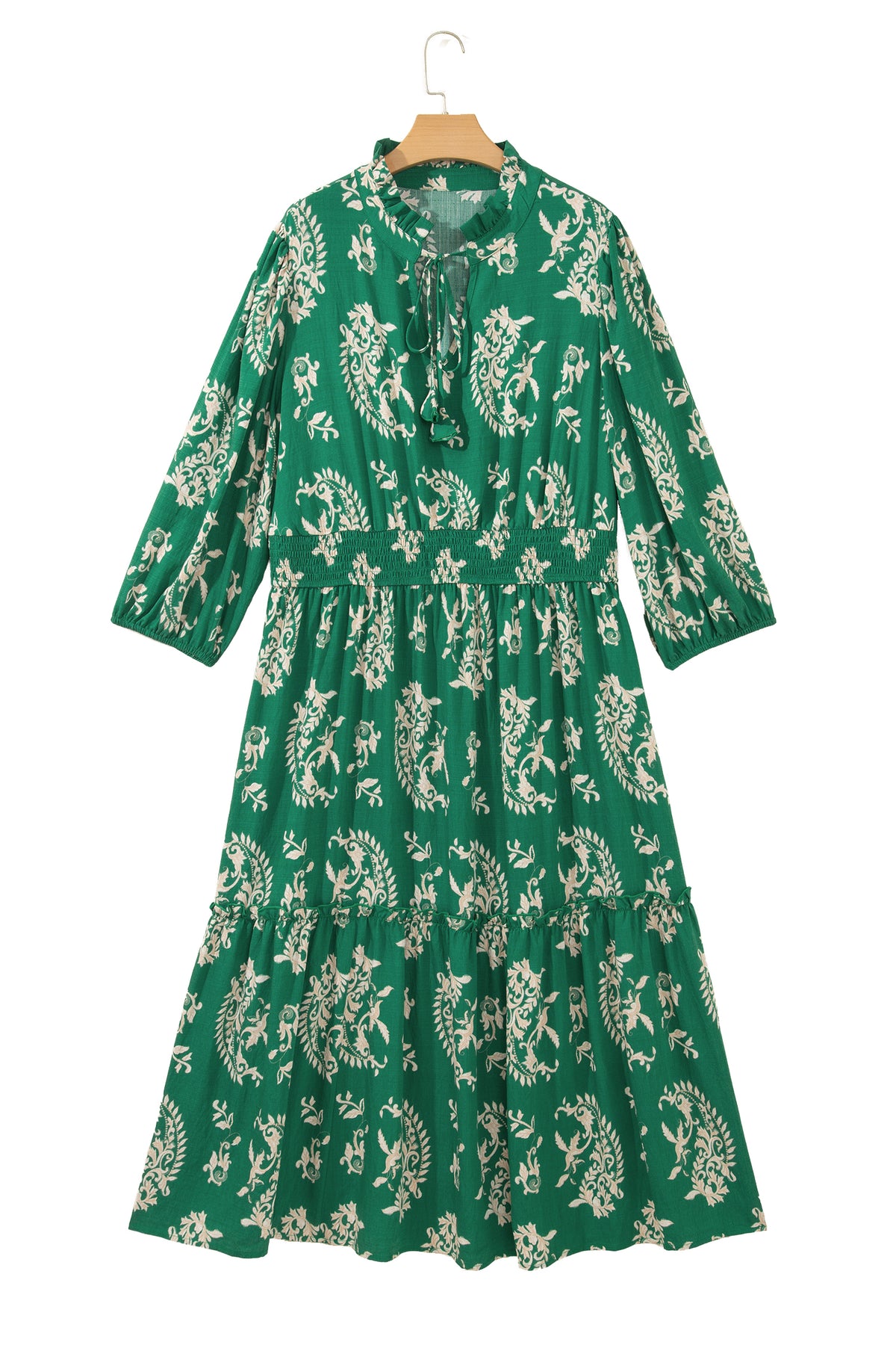 Green Floral Print V Neck Shift Dress Plus Size Dress-TOPS / DRESSES-[Adult]-[Female]-2022 Online Blue Zone Planet
