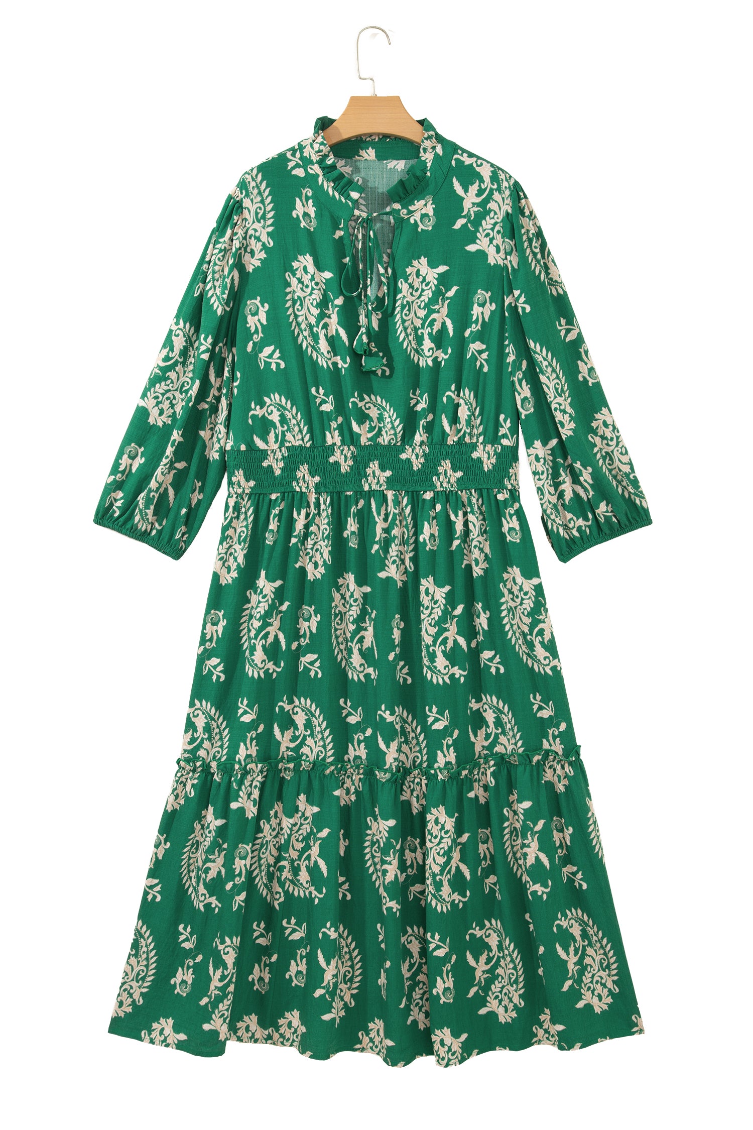 Green Floral Print V Neck Shift Dress Plus Size Dress-TOPS / DRESSES-[Adult]-[Female]-2022 Online Blue Zone Planet