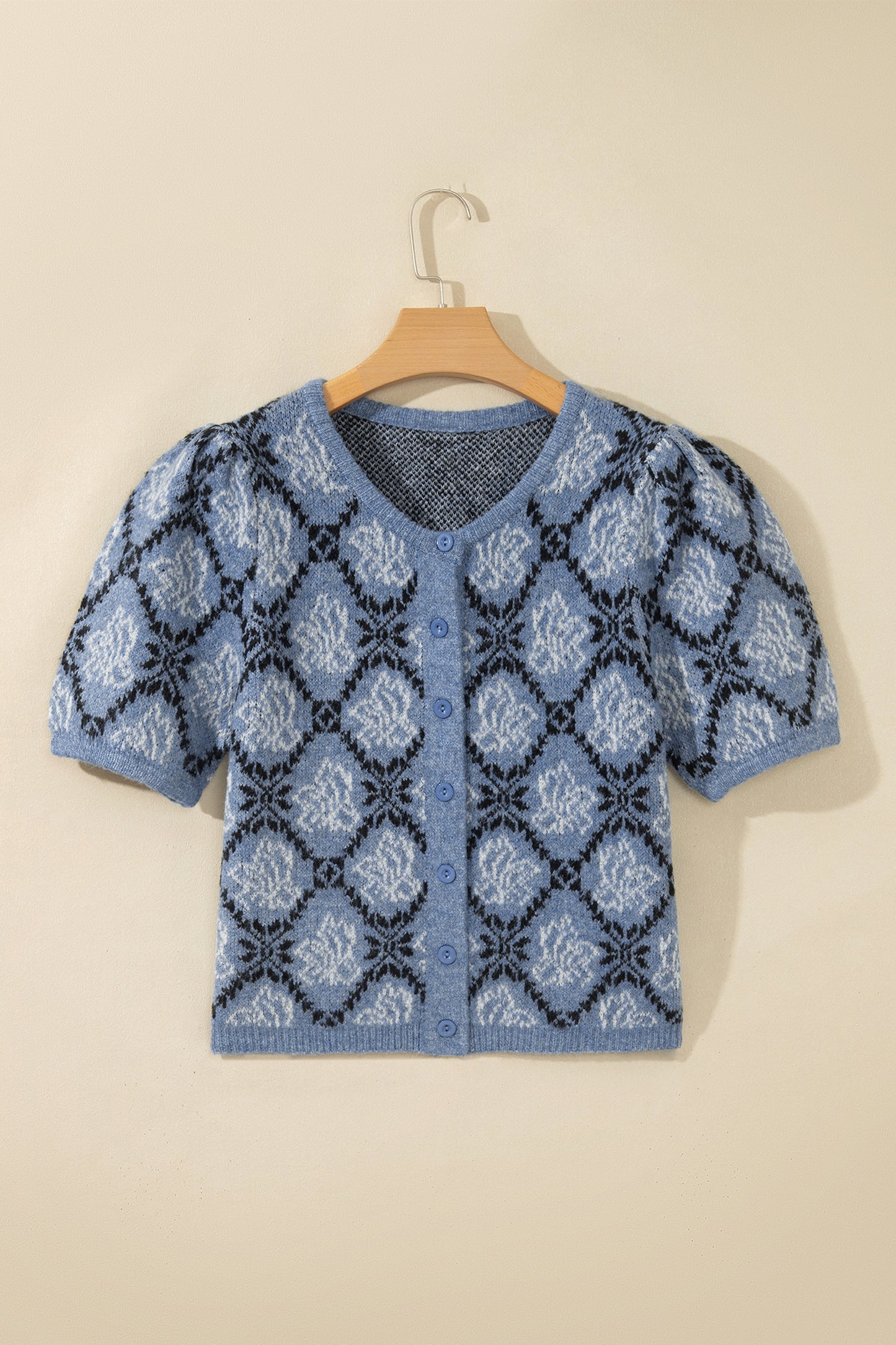 Dark Blue Short Sleeve Button Front Boho Knit Top Cardigan-Sweaters & Cardigans/Cardigans-[Adult]-[Female]-2022 Online Blue Zone Planet