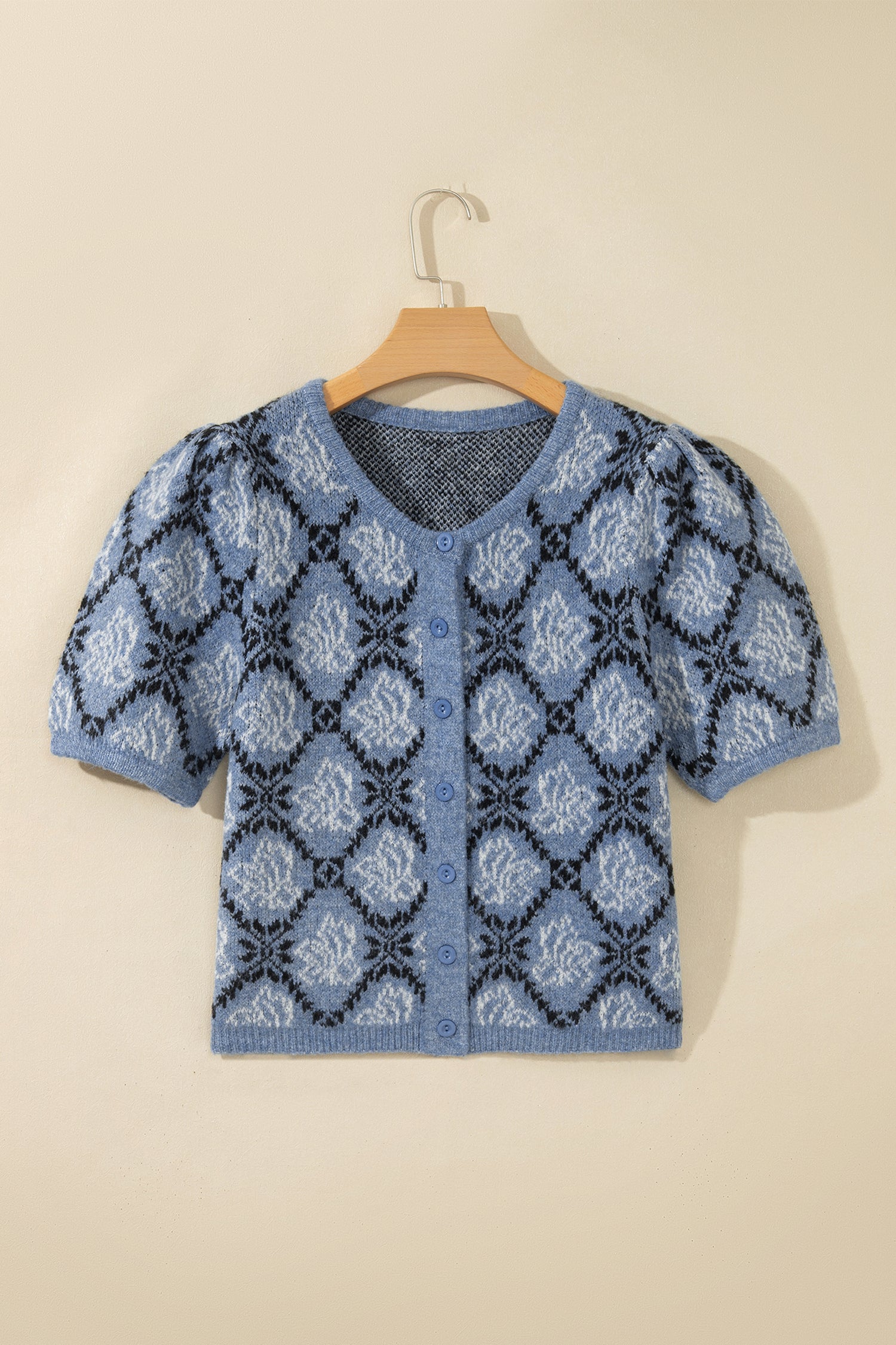 Dark Blue Short Sleeve Button Front Boho Knit Top Cardigan-Sweaters & Cardigans/Cardigans-[Adult]-[Female]-2022 Online Blue Zone Planet
