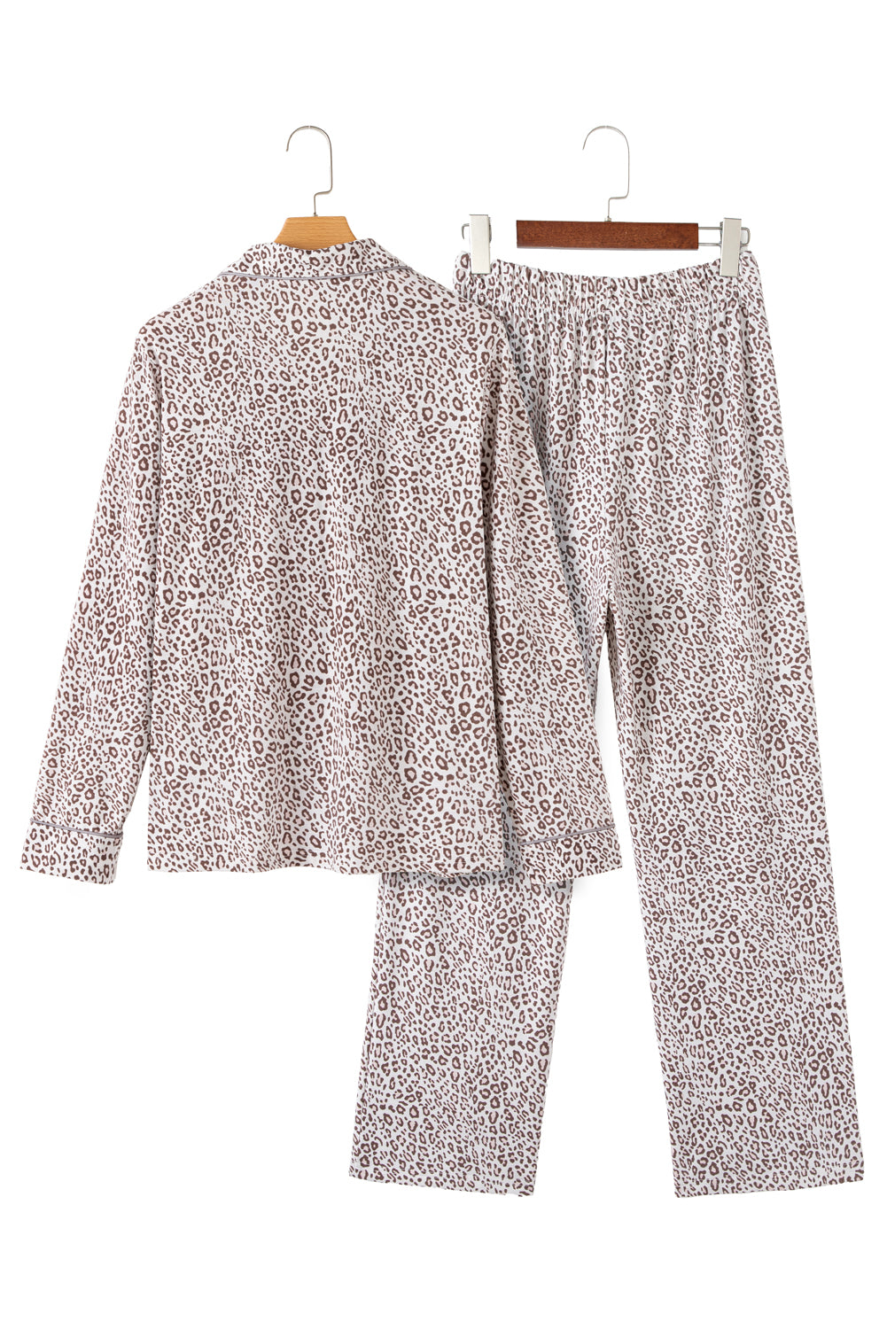 Blue Zone Planet | White Leopard Print Long Sleeve and Pants Pajamas Set-Loungewear & Sleepwear/Sleepwear-[Adult]-[Female]-2022 Online Blue Zone Planet