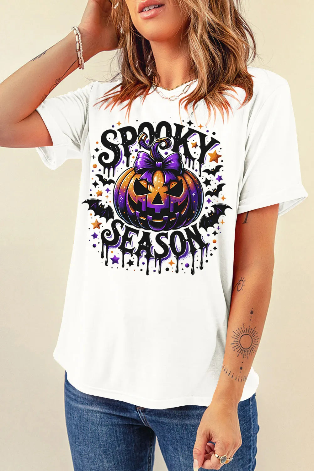 Full Size Jack-O'-Lantern Graphic Round Neck Short Sleeve T-Shirt-TOPS / DRESSES-[Adult]-[Female]-2022 Online Blue Zone Planet