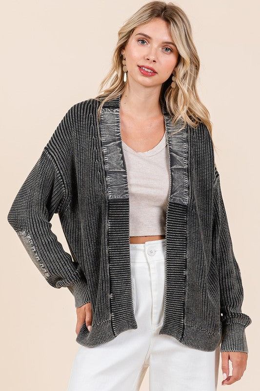 Mittoshop Contrast Patch Open Front Mineral Wash Cardigan-TOPS / DRESSES-[Adult]-[Female]-Black-S-2022 Online Blue Zone Planet