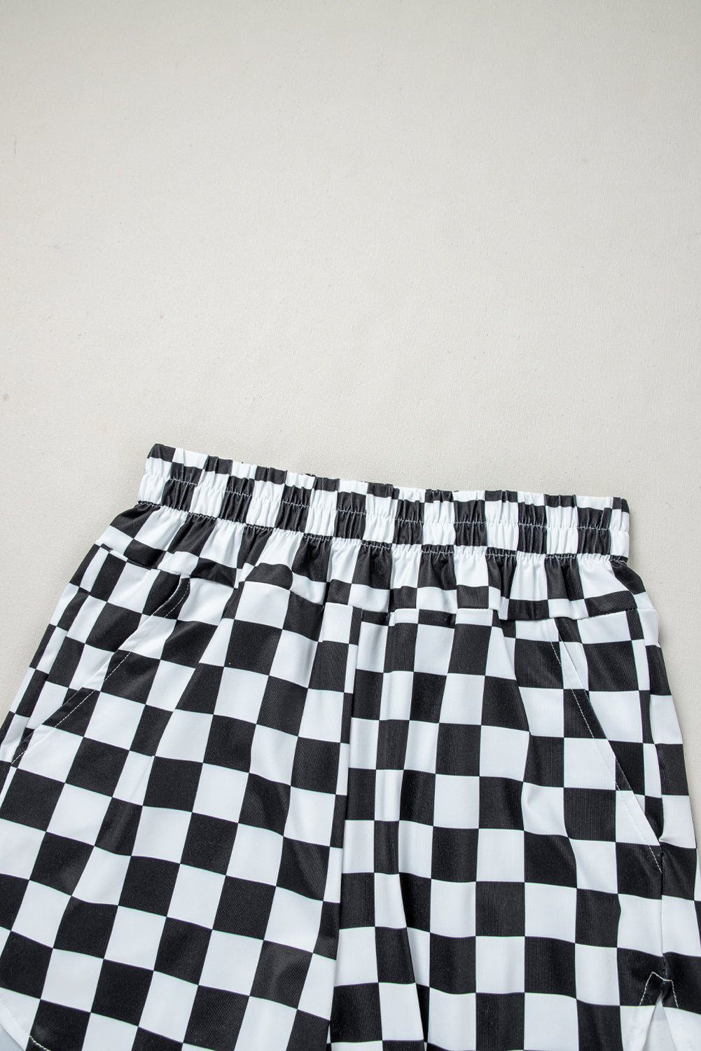 Blue Zone Planet | Black Checkered Print High Waist Casual Shorts-Bottoms/Casual Shorts-[Adult]-[Female]-2022 Online Blue Zone Planet