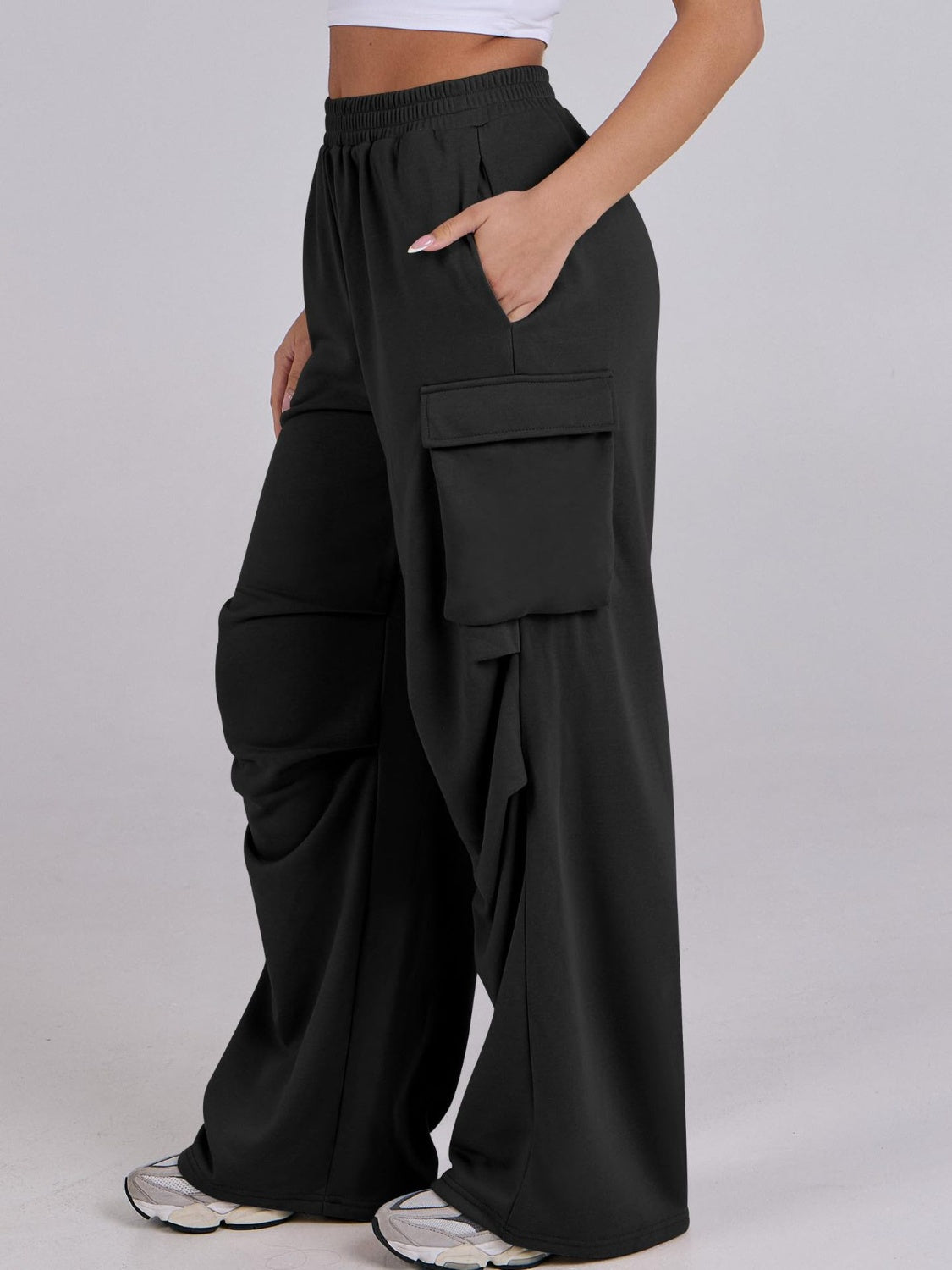 Blue Zone Planet | Elastic Waist Wide Leg Pants with Pockets-BOTTOMS SIZES SMALL MEDIUM LARGE-[Adult]-[Female]-2022 Online Blue Zone Planet