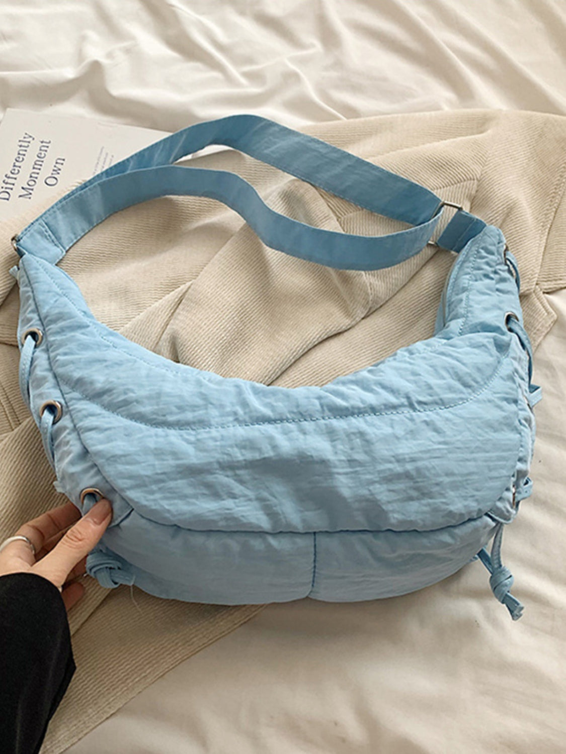 Lace-Up Polyester Crossbody Bag-HANDBAGS-[Adult]-[Female]-2022 Online Blue Zone Planet