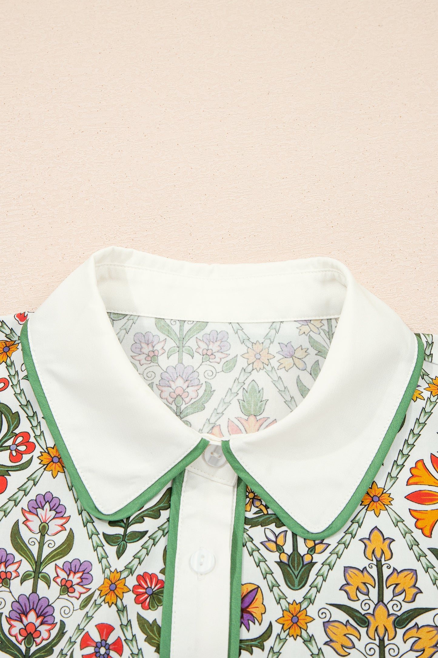 Green Short Bubble Sleeve Floral Shirt-Tops/Blouses & Shirts-[Adult]-[Female]-2022 Online Blue Zone Planet