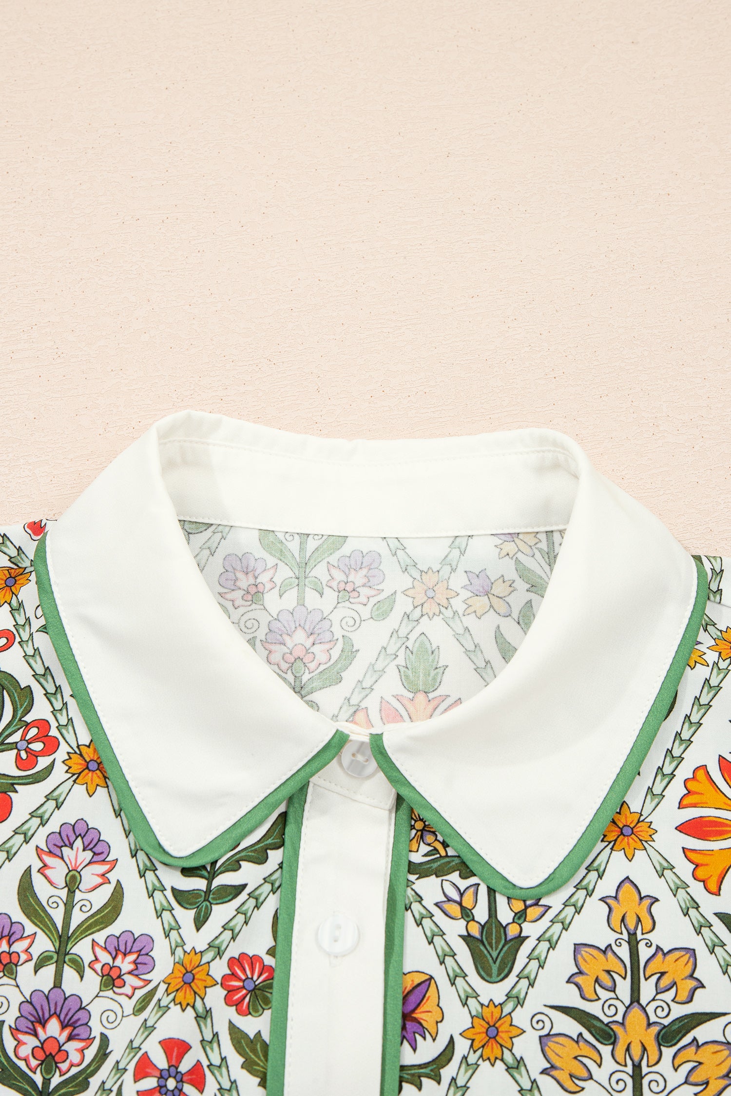 Green Short Bubble Sleeve Floral Shirt-Tops/Blouses & Shirts-[Adult]-[Female]-2022 Online Blue Zone Planet