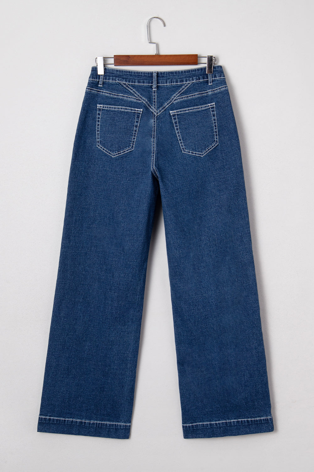 Sail Blue Stitched Waist Detail Loose Cuffed Jeans-Bottoms/Jeans-[Adult]-[Female]-2022 Online Blue Zone Planet