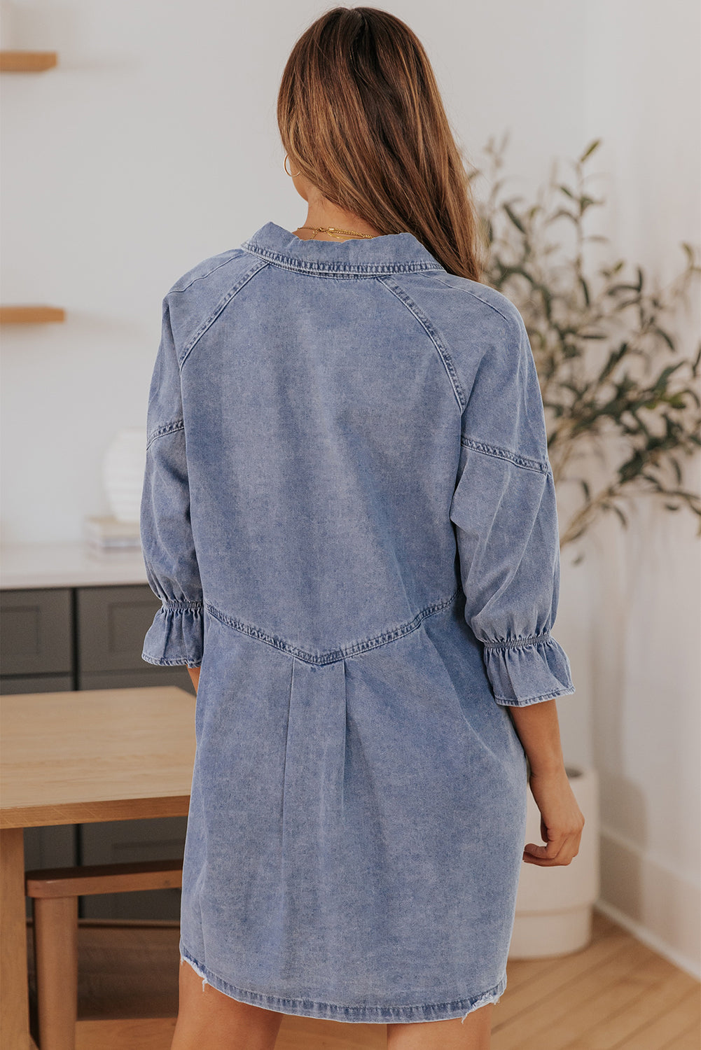 Blue Zone Planet | Sky Blue Buttoned Long Sleeve Denim Mini Dress-TOPS / DRESSES-[Adult]-[Female]-2022 Online Blue Zone Planet