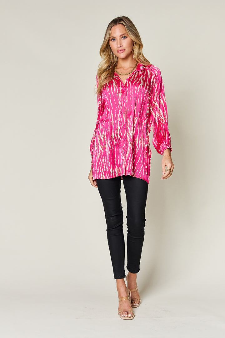 Double Take Full Size Printed Button Up Long Sleeve Shirt-TOPS / DRESSES-[Adult]-[Female]-2022 Online Blue Zone Planet