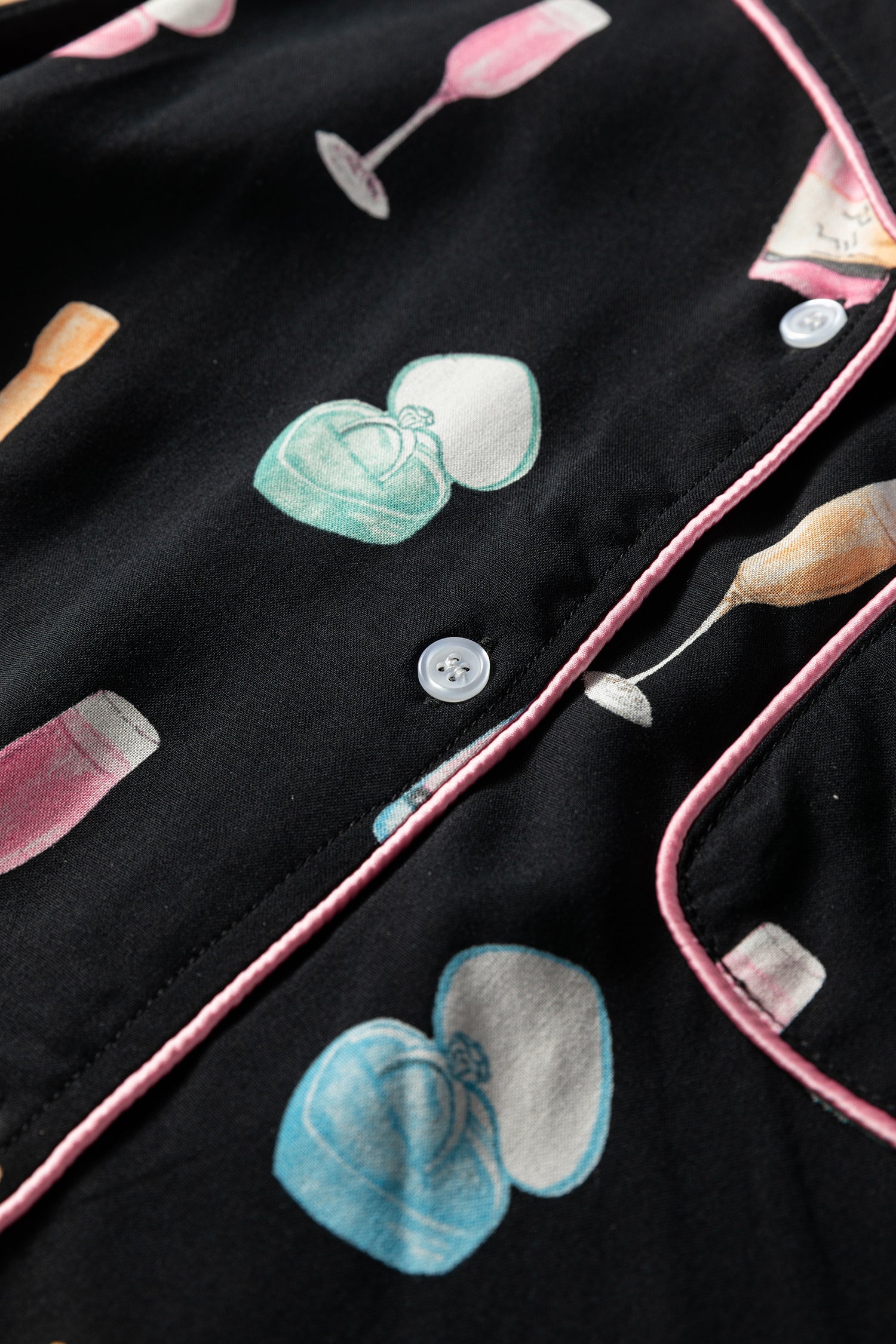 Color black Christmas Wine Glass Print Bow Knot Two Piece Pajama Set-Sleepwear-[Adult]-[Female]-2022 Online Blue Zone Planet