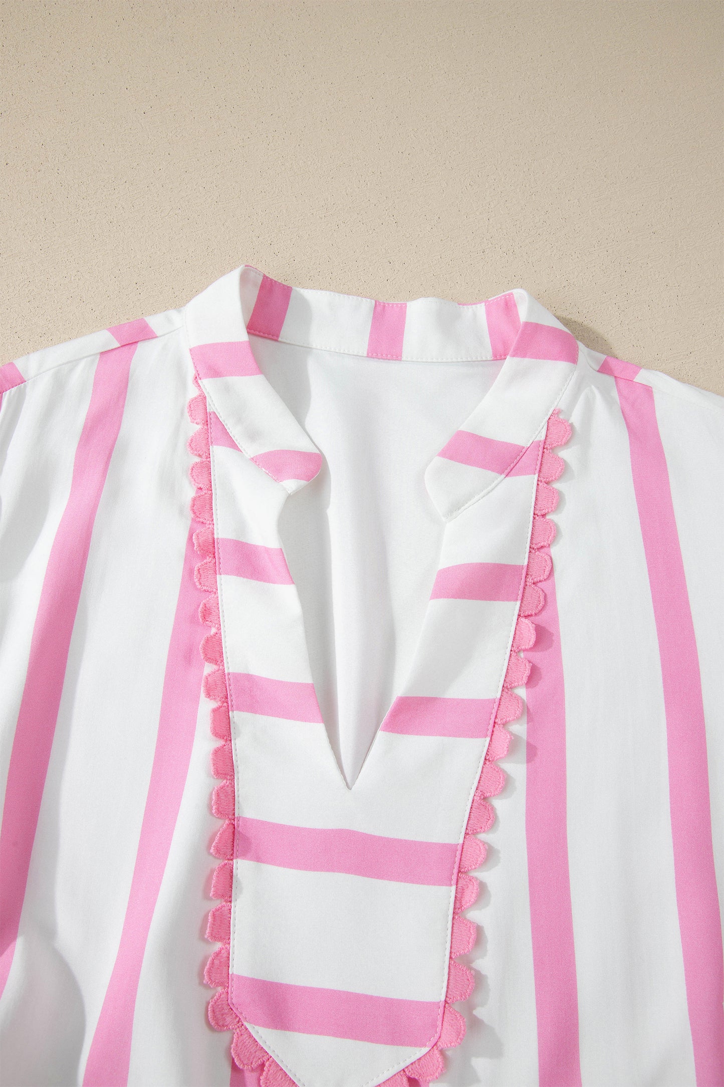 Pink Stripe Plus Size V Neck Short Puff Sleeve Tiered Maxi Dress-TOPS / DRESSES-[Adult]-[Female]-2022 Online Blue Zone Planet