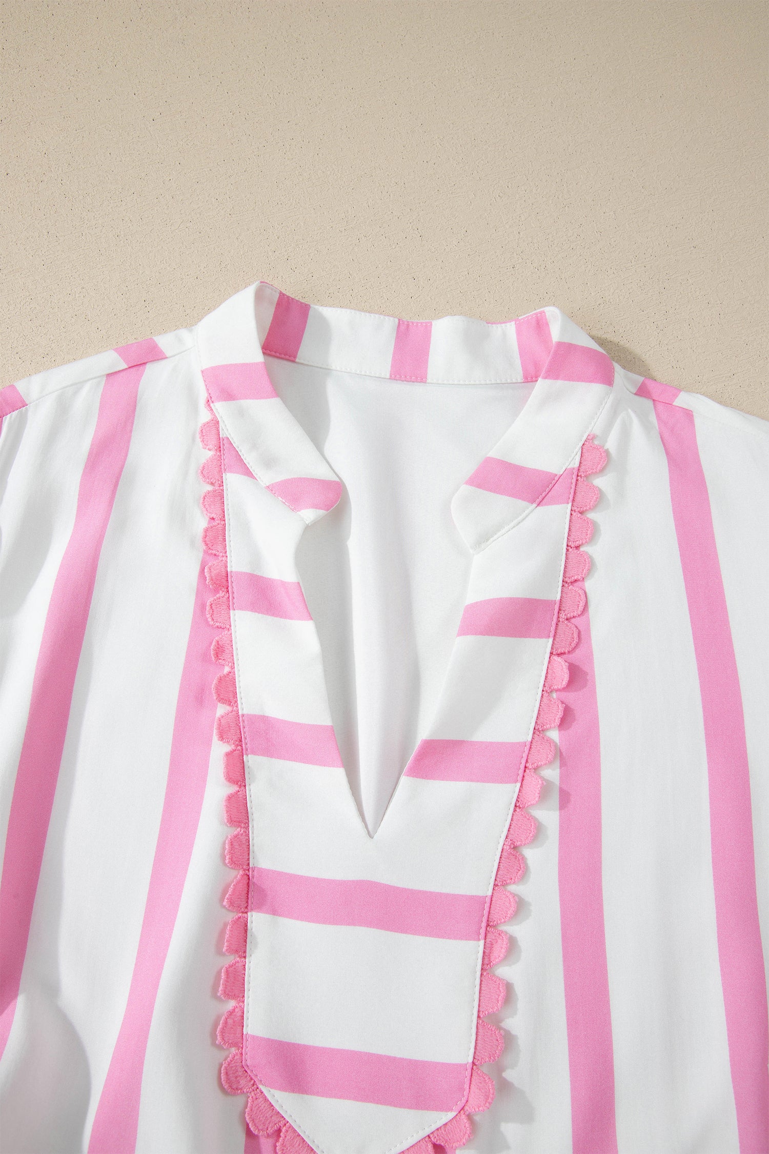 Pink Stripe Plus Size V Neck Short Puff Sleeve Tiered Maxi Dress-TOPS / DRESSES-[Adult]-[Female]-2022 Online Blue Zone Planet