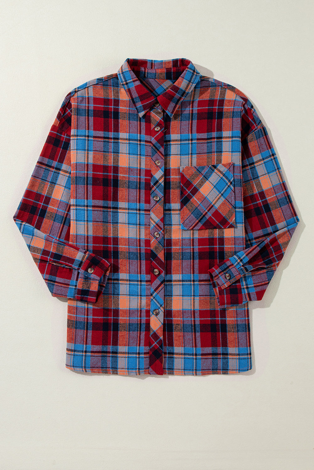 Red Plaid Print Loose Vintage Shirt-Tops/Blouses & Shirts-[Adult]-[Female]-2022 Online Blue Zone Planet