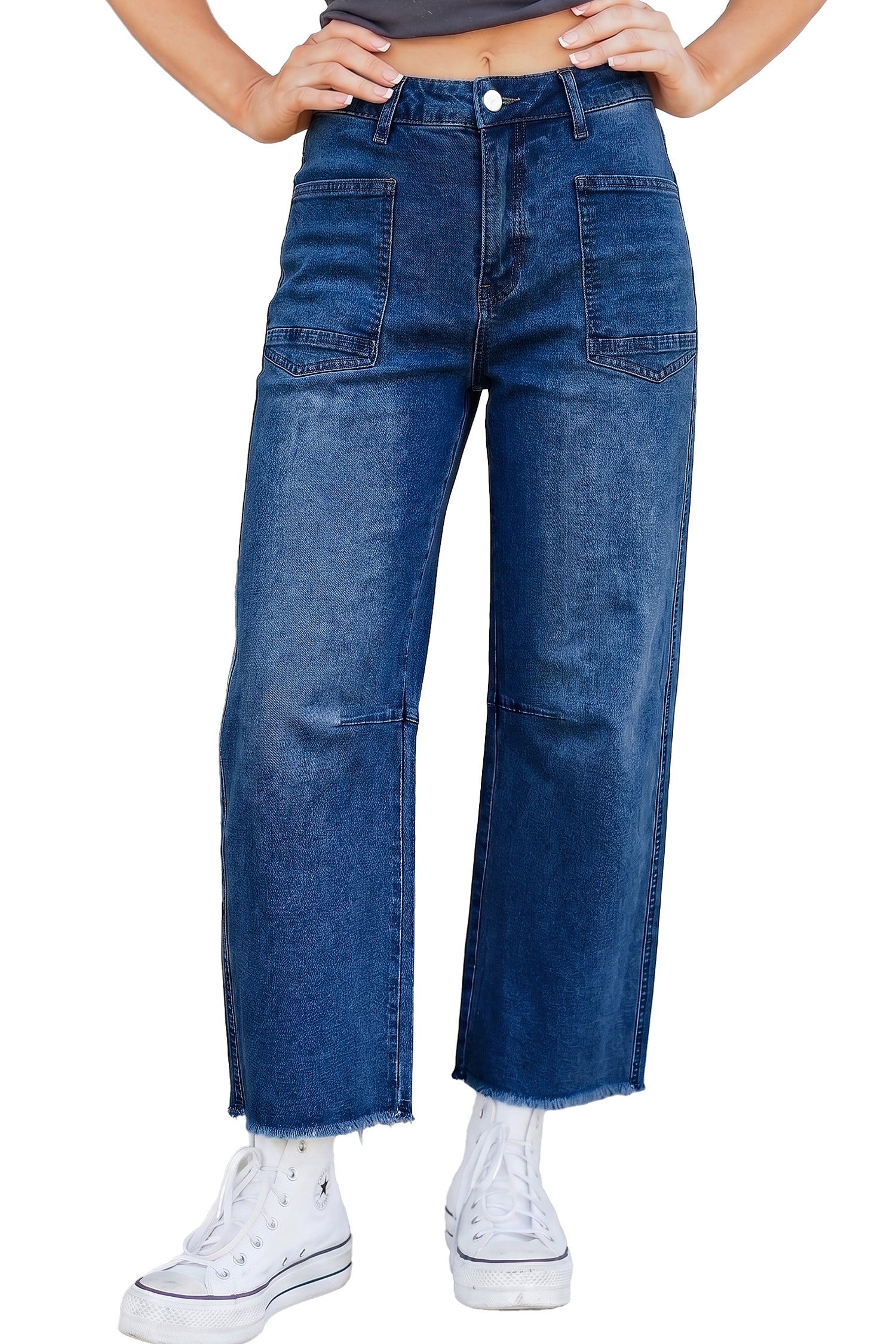 Sail Blue Frayed Cropped Straight Jeans-Bottoms/Jeans-[Adult]-[Female]-2022 Online Blue Zone Planet