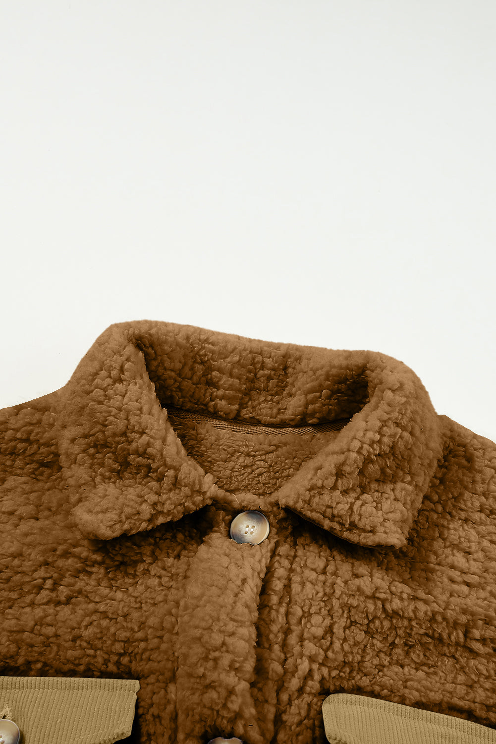 Khaki Contrast Flap Pocket Single Breasted Teddy Coat-Coats-[Adult]-[Female]-2022 Online Blue Zone Planet