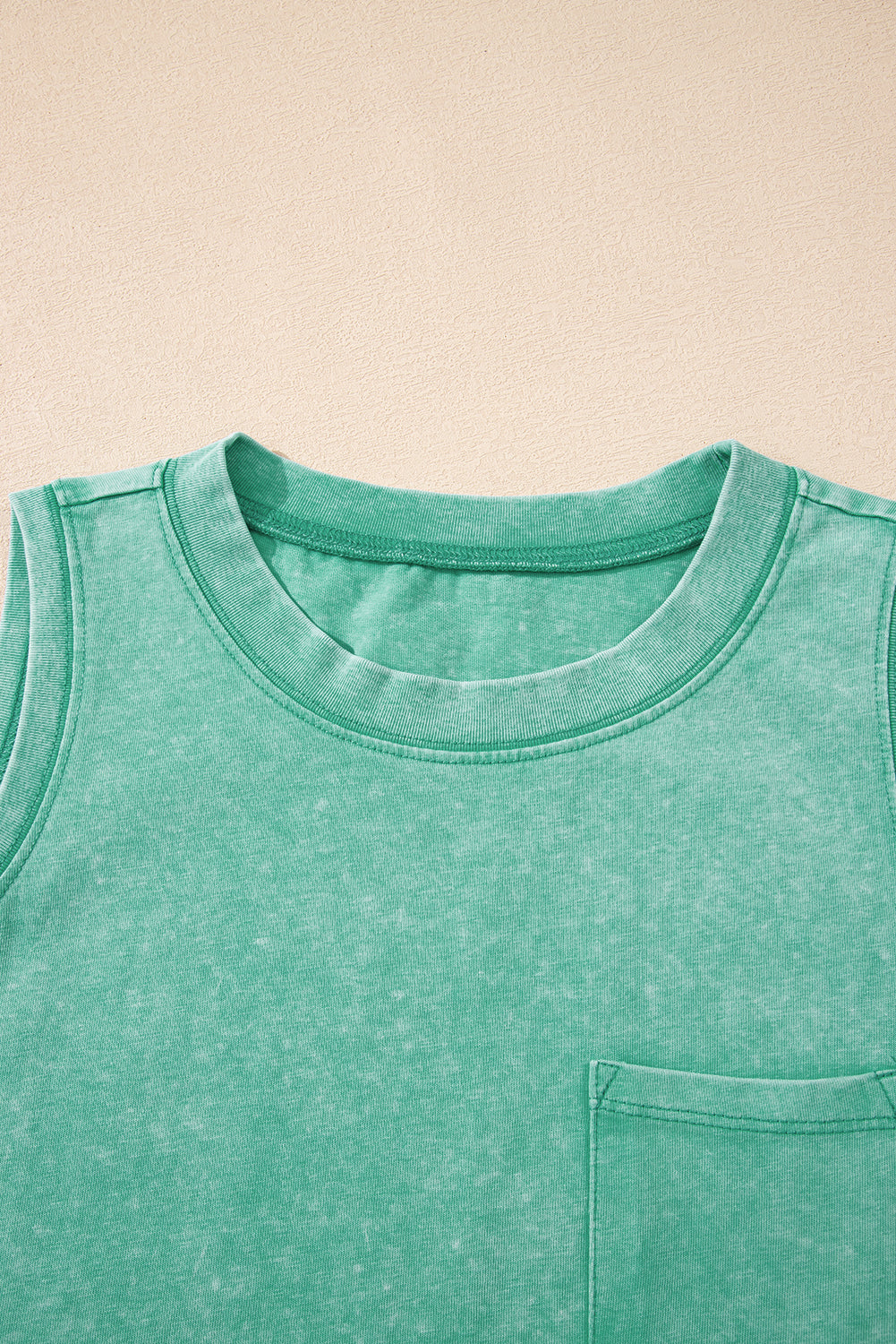 Sea Green Mineral Wash Patched Chest Pocket Casual Tank Top-Tops/Tank Tops-[Adult]-[Female]-2022 Online Blue Zone Planet