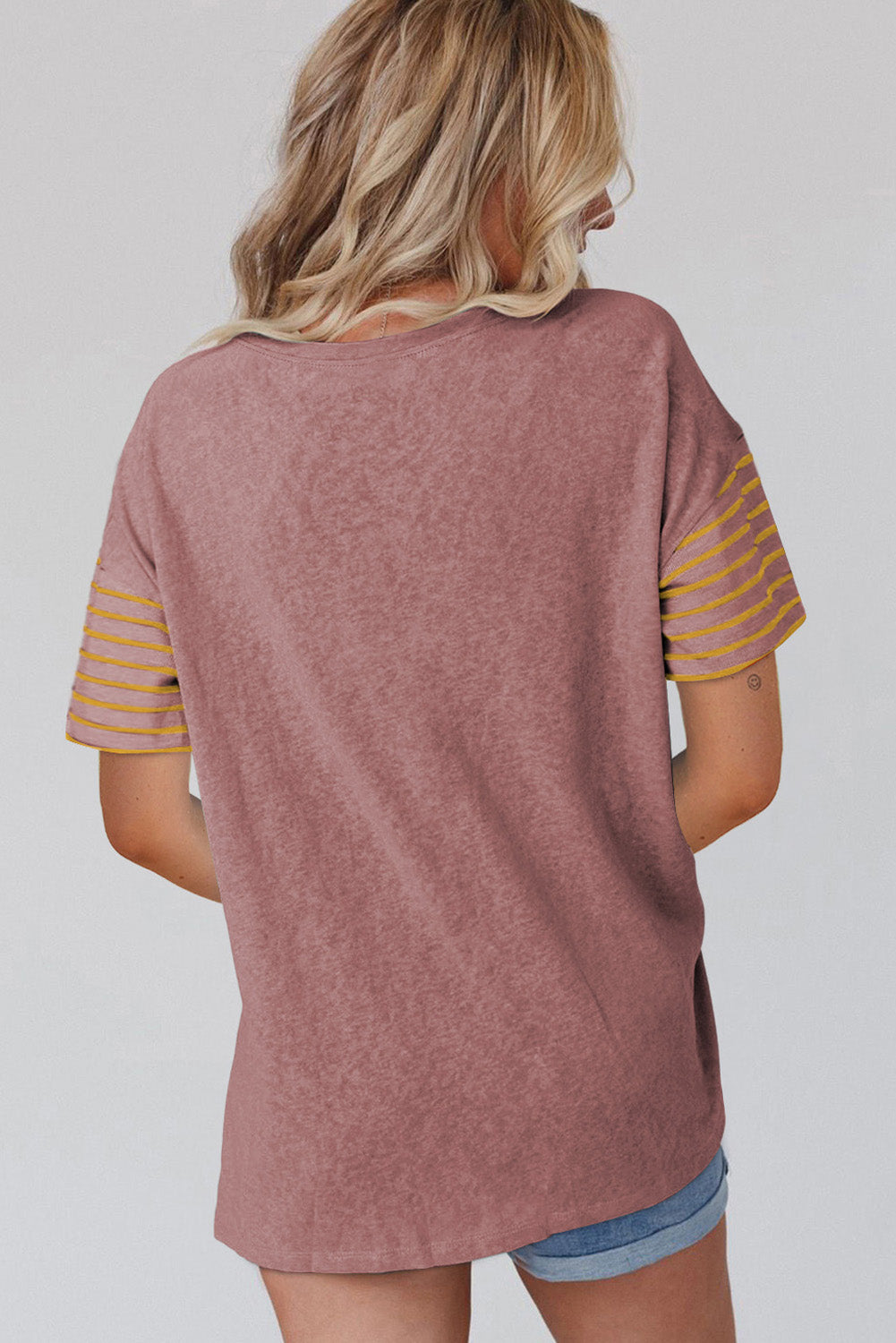 Red Dahlia Color Block Striped Detail Loose T Shirt-Tops/Tops & Tees-[Adult]-[Female]-2022 Online Blue Zone Planet