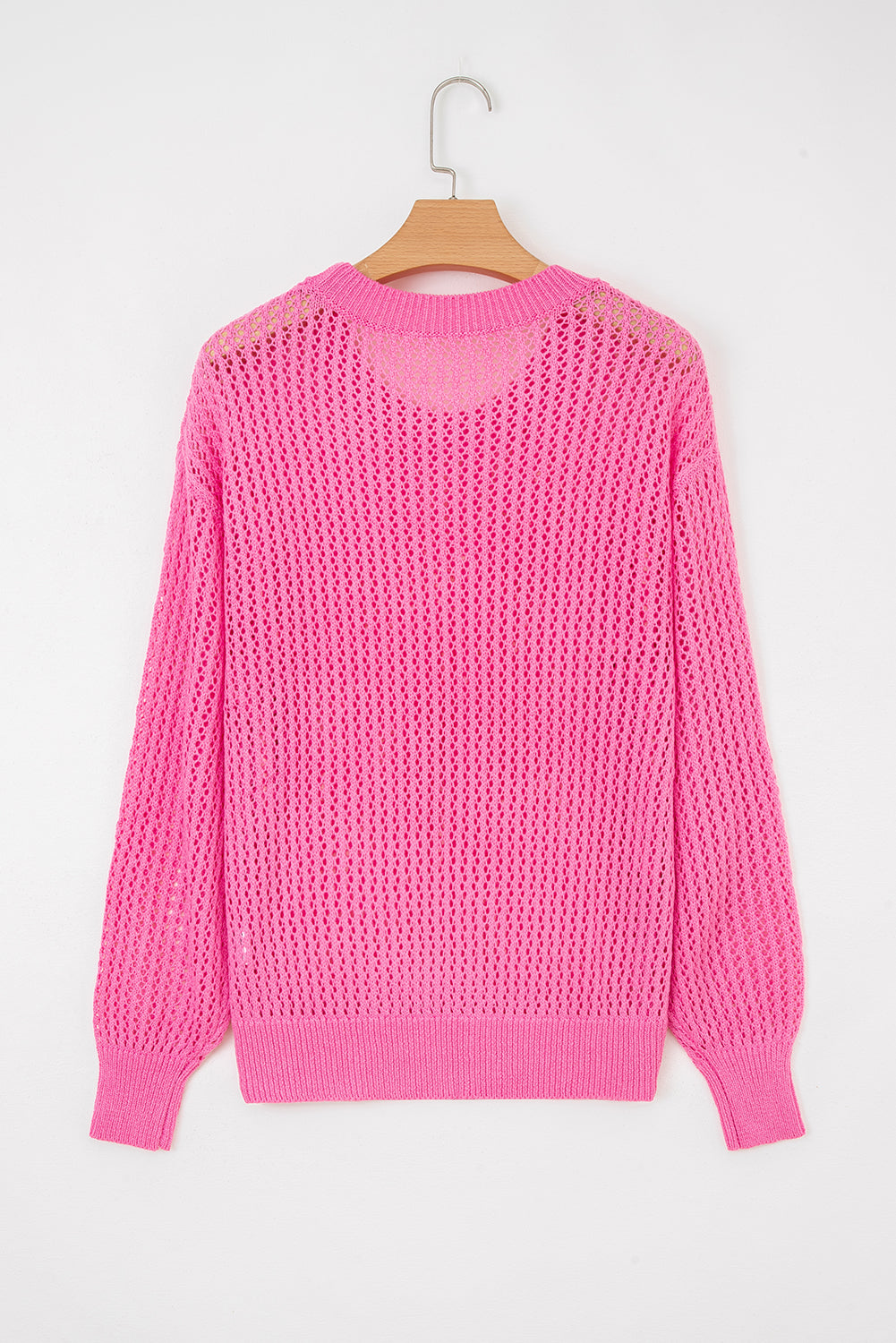 Sachet Pink Sweet Bow Decor Hollow Out Knitted Drop Shoulder Sweater-TOPS / DRESSES-[Adult]-[Female]-2022 Online Blue Zone Planet