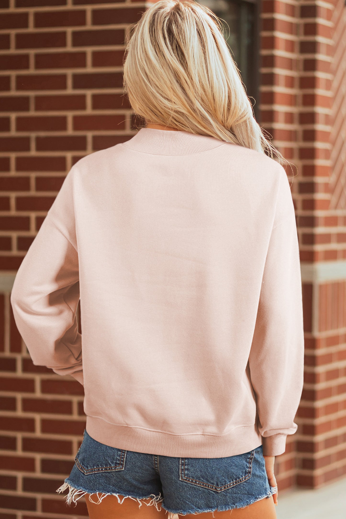 Apricot Pink Floral Pumpkin Graphic Mock Neck Oversized Sweatshirt-Graphic/Graphic Sweatshirts-[Adult]-[Female]-2022 Online Blue Zone Planet