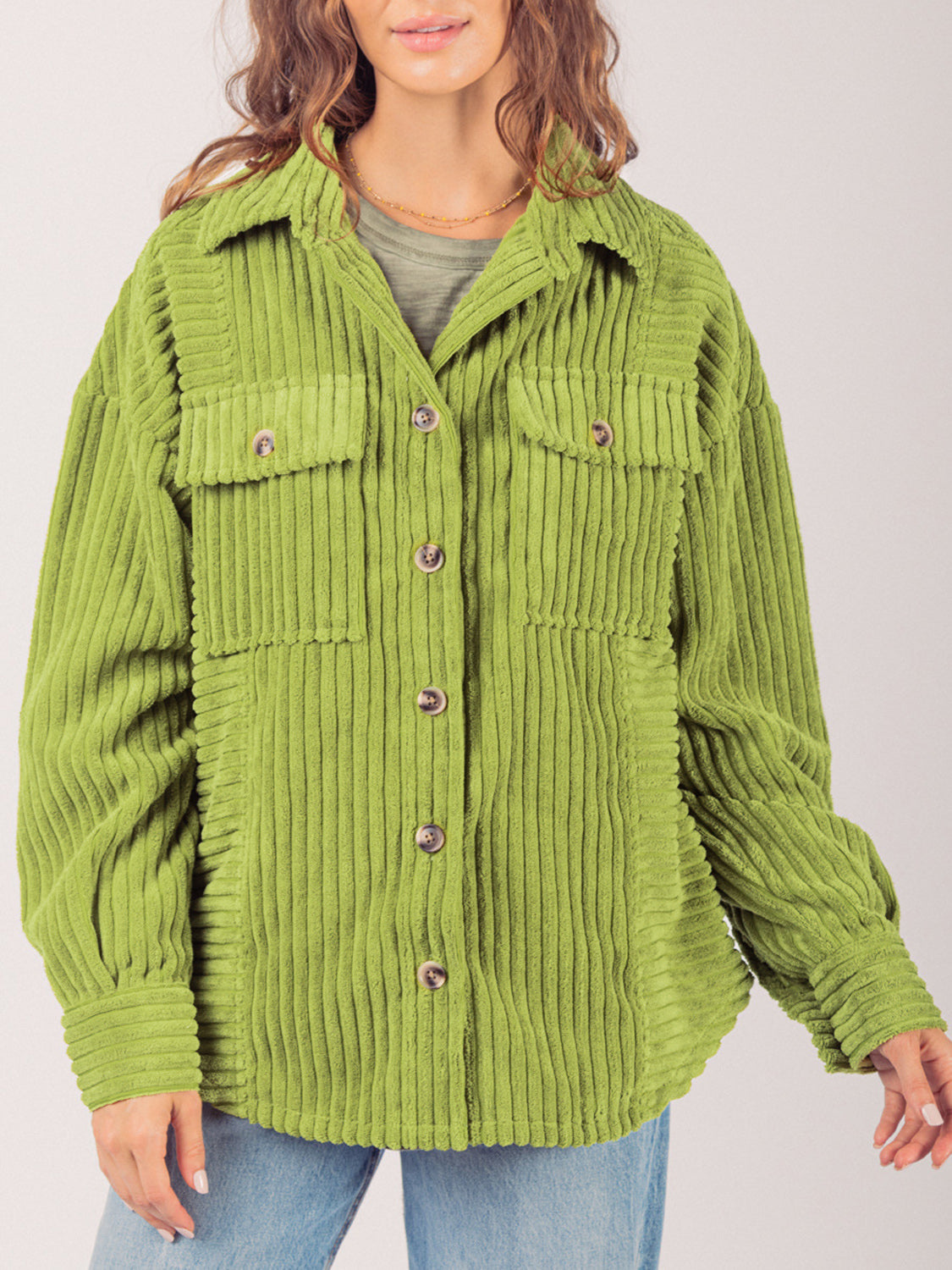 Blue Zone Planet | Button Up Long Sleeve Corduroy Jacket-TOPS / DRESSES-[Adult]-[Female]-Lime-S-2022 Online Blue Zone Planet