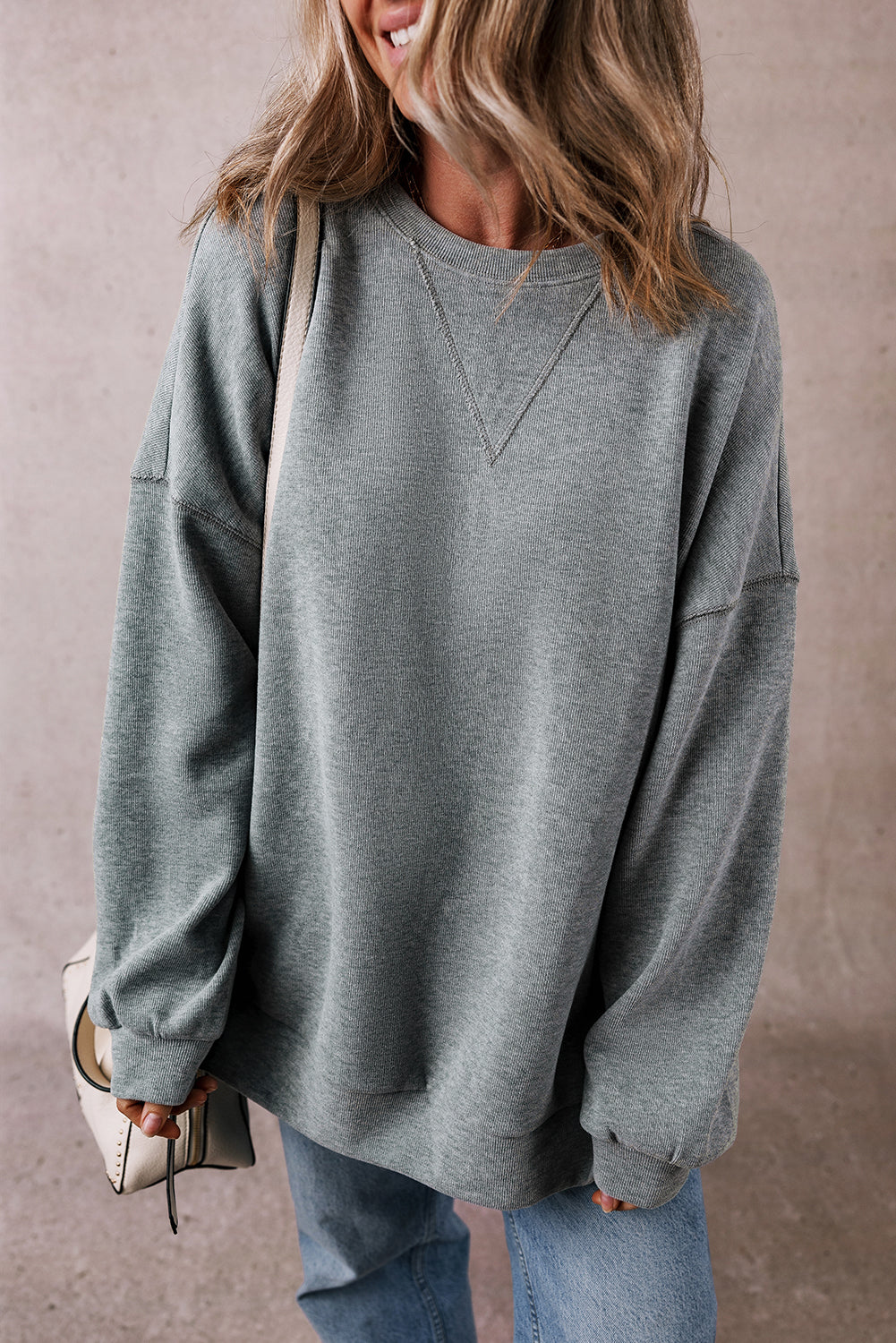 Medium Grey Side Split Drop Shoulder Oversized Sweatshirt-Tops/Sweatshirts & Hoodies-[Adult]-[Female]-Medium Grey-S-2022 Online Blue Zone Planet