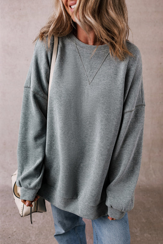 Medium Grey Side Split Drop Shoulder Oversized Sweatshirt-Tops/Sweatshirts & Hoodies-[Adult]-[Female]-Medium Grey-S-2022 Online Blue Zone Planet