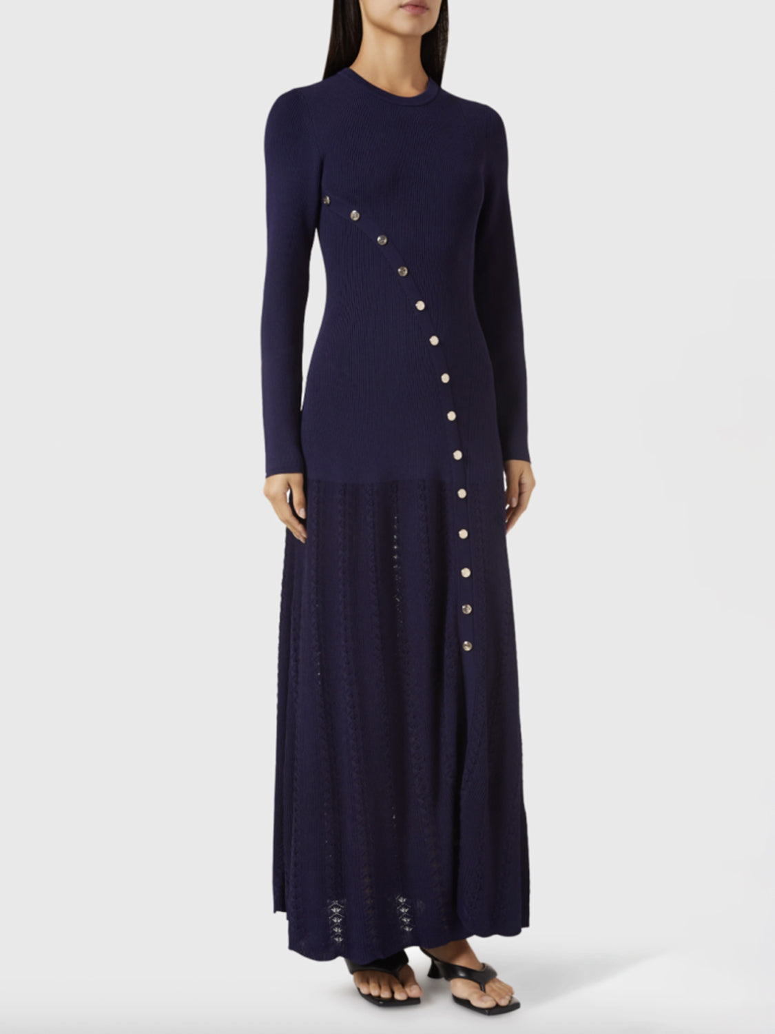 Blue Zone Planet | Openwork Round Neck Long Sleeve Sweater Dress-TOPS / DRESSES-[Adult]-[Female]-2022 Online Blue Zone Planet