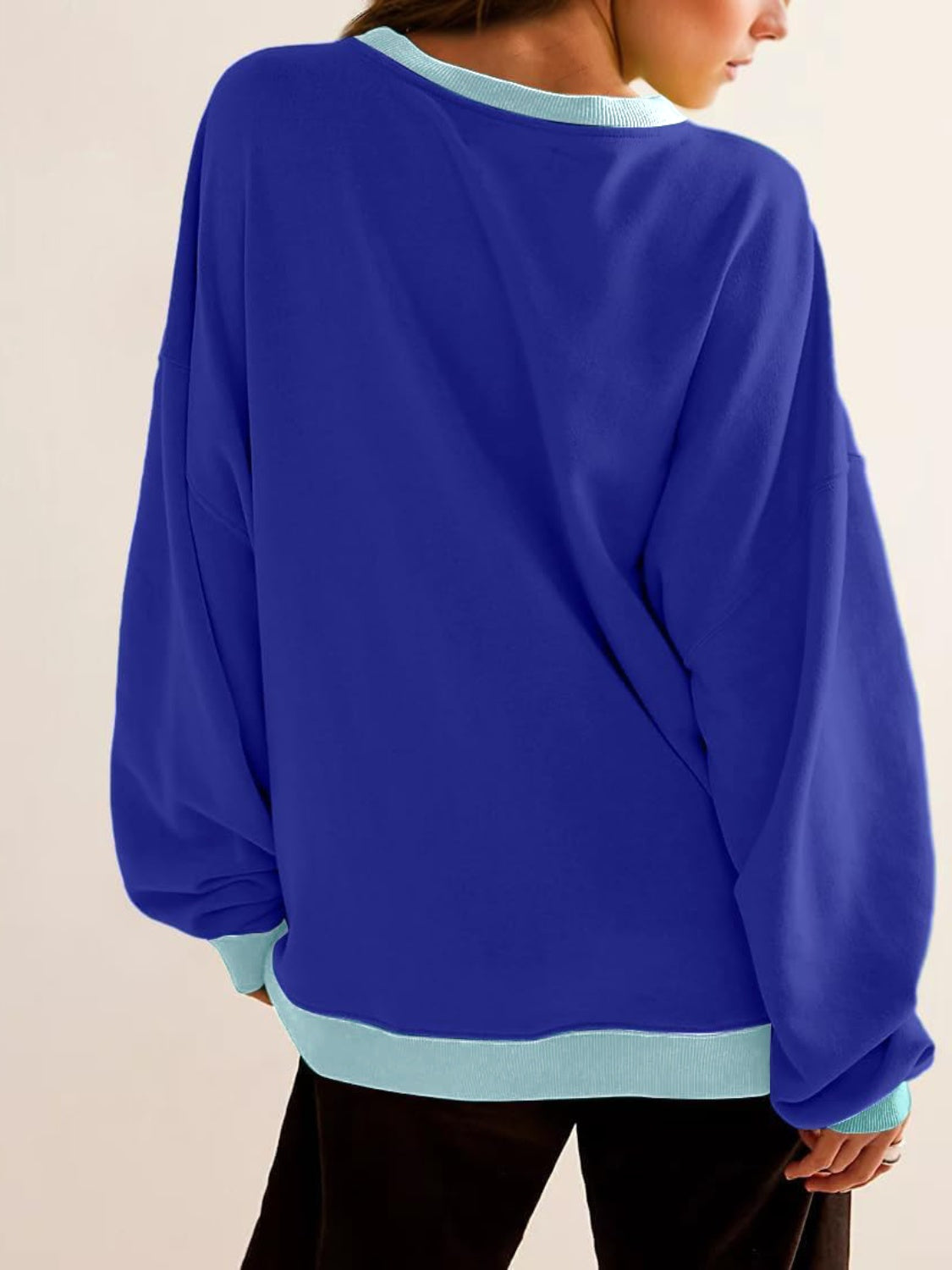 Blue Zone Planet | Lovelet Contrast Round Neck Long Sleeve Sweatshirt-TOPS / DRESSES-[Adult]-[Female]-2022 Online Blue Zone Planet