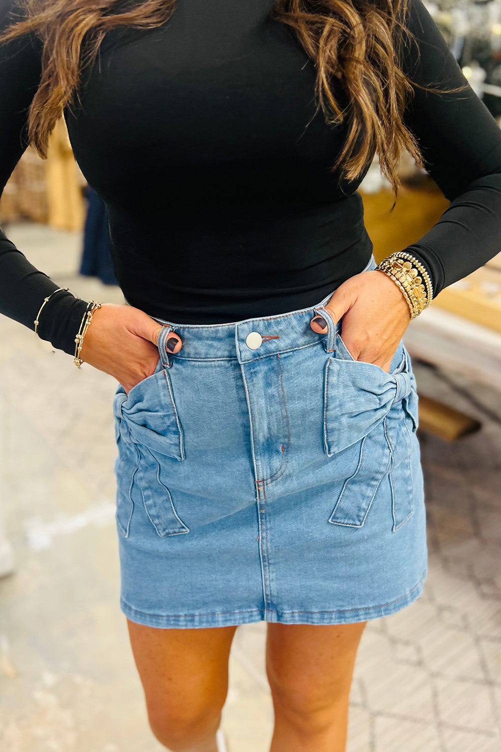 Dusk Blue Acid Wash Bowknot Details High Waist Denim Skirt-Bottoms/Skirts & Petticoat-[Adult]-[Female]-2022 Online Blue Zone Planet