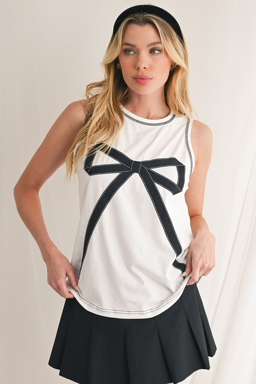 White Sweet Bow Stitching Trim Sleeveless Top-Sleeveless Tops-[Adult]-[Female]-2022 Online Blue Zone Planet