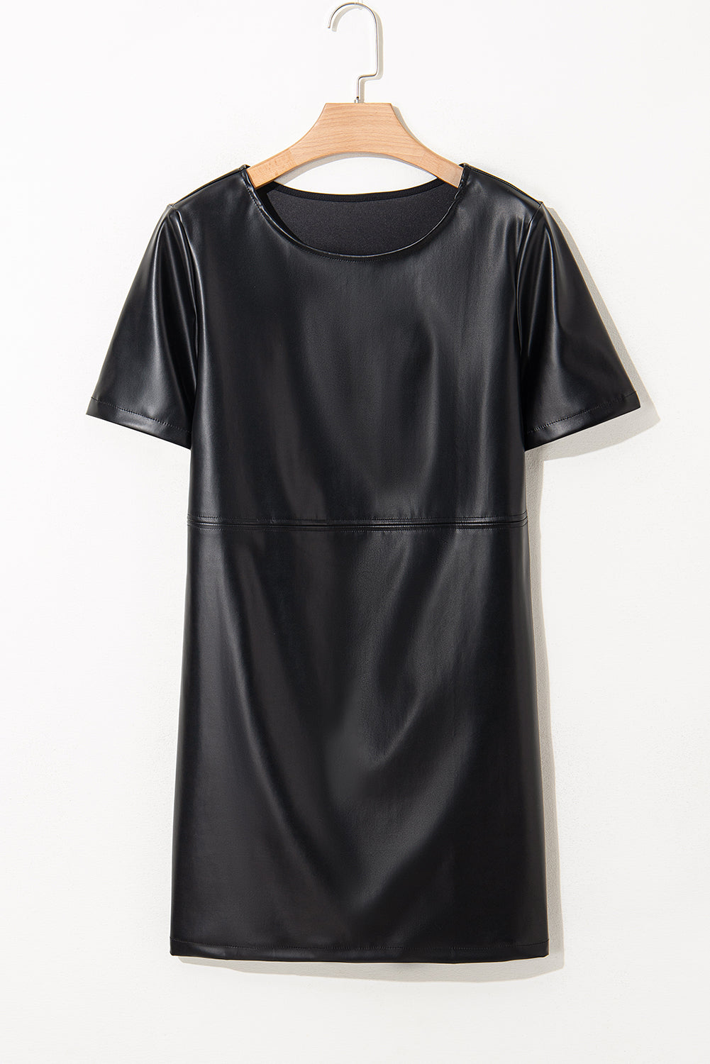 Black Faux Leather Loose T-shirt Dress-TOPS / DRESSES-[Adult]-[Female]-2022 Online Blue Zone Planet