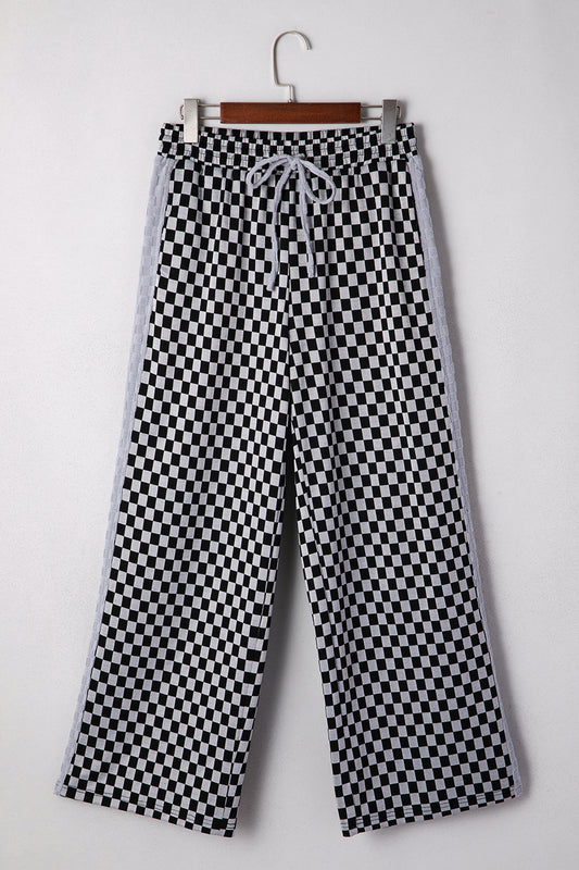 White Checkerboard Drawstring Waist Casual Pants-Bottoms/Pants & Culotte-[Adult]-[Female]-2022 Online Blue Zone Planet