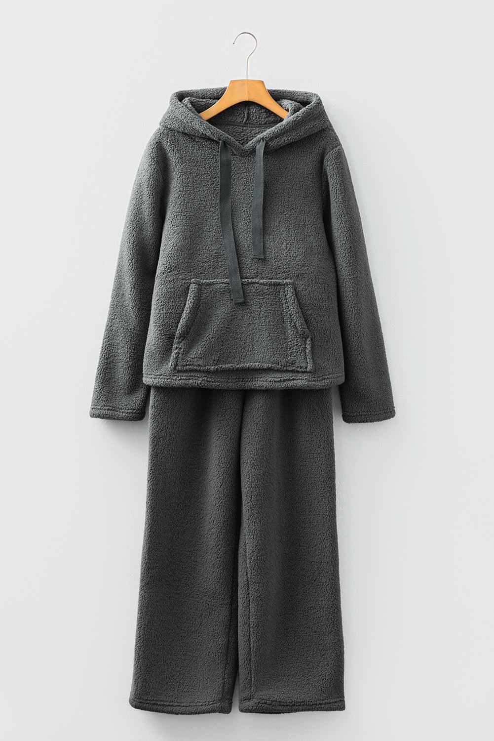 Medium Grey Fuzzy Drawstring Hoodie Lounge Pants 2pcs Set-Tops / Dresses-[Adult]-[Female]-2022 Online Blue Zone Planet