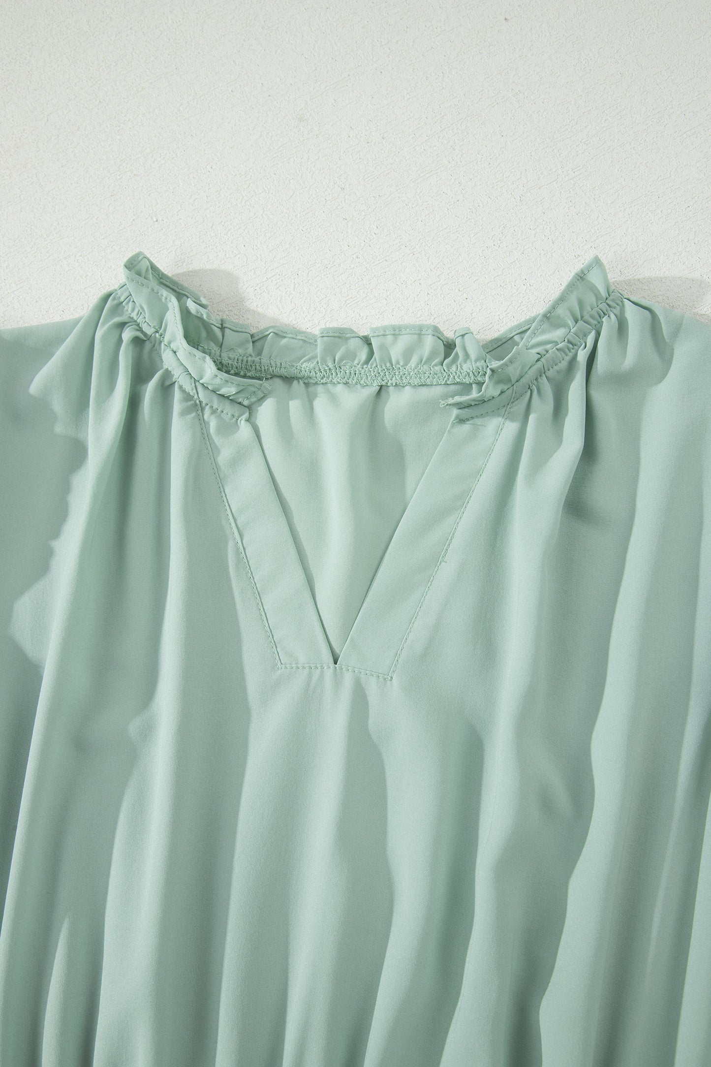 Clearly Aqua Solid Color V Neck Short Puff Sleeve High Waist Tiered Maxi Dress-TOPS / DRESSES-[Adult]-[Female]-2022 Online Blue Zone Planet